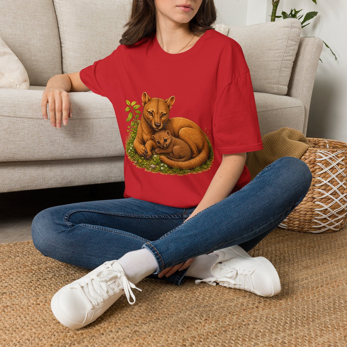 Protective Mama Fossa T-Shirt — A soft and heartwarming design celebrating the love between a mother and her baby