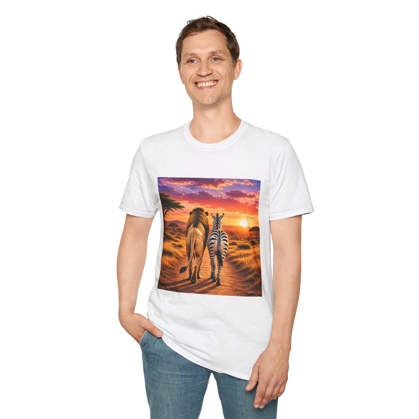 Lion and Zebra Sunset T-Shirt — African Safari Wildlife Graphic Tee