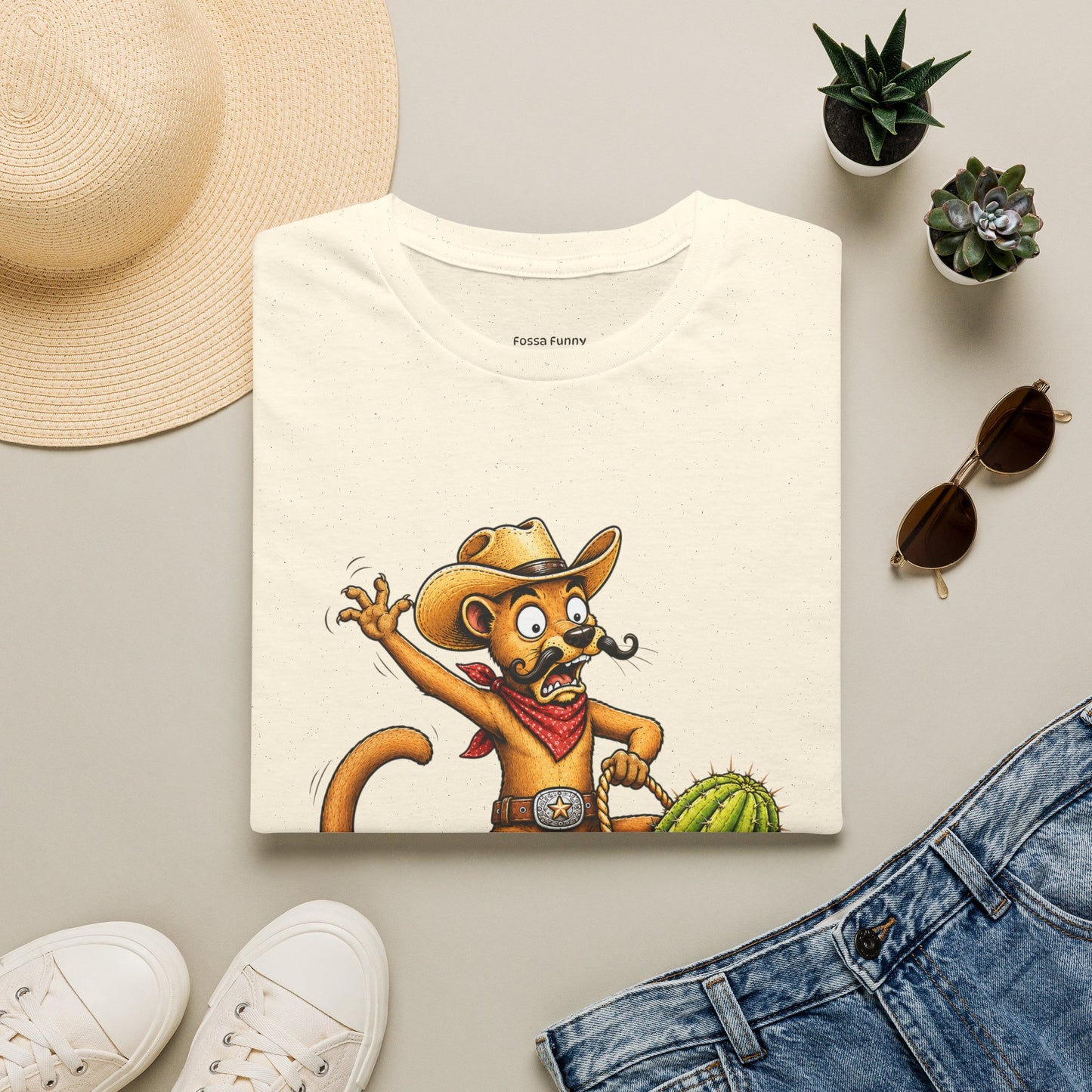 Fossa Cowboy T-Shirt — Funny Western Fossa Riding Cactus Tee