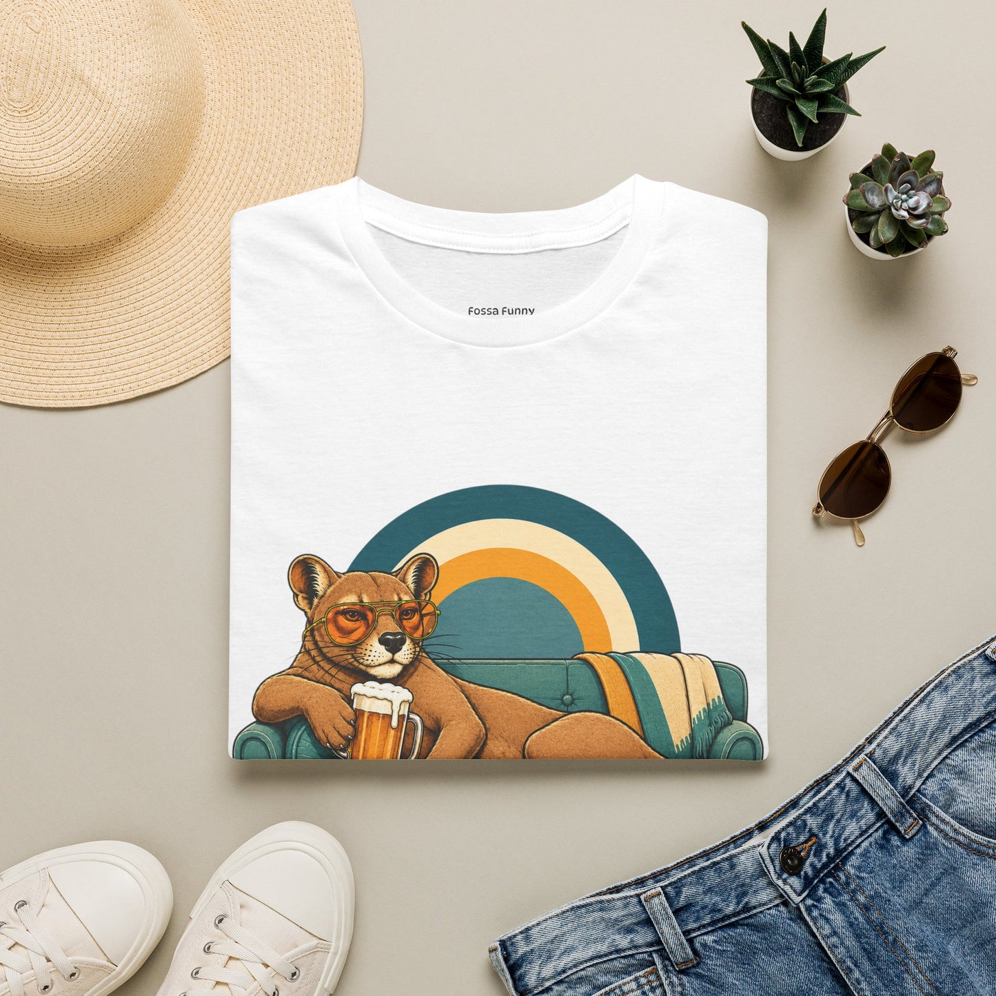 Lazy Fossa T-Shirt — Retro Fossa on Sofa Graphic Tee