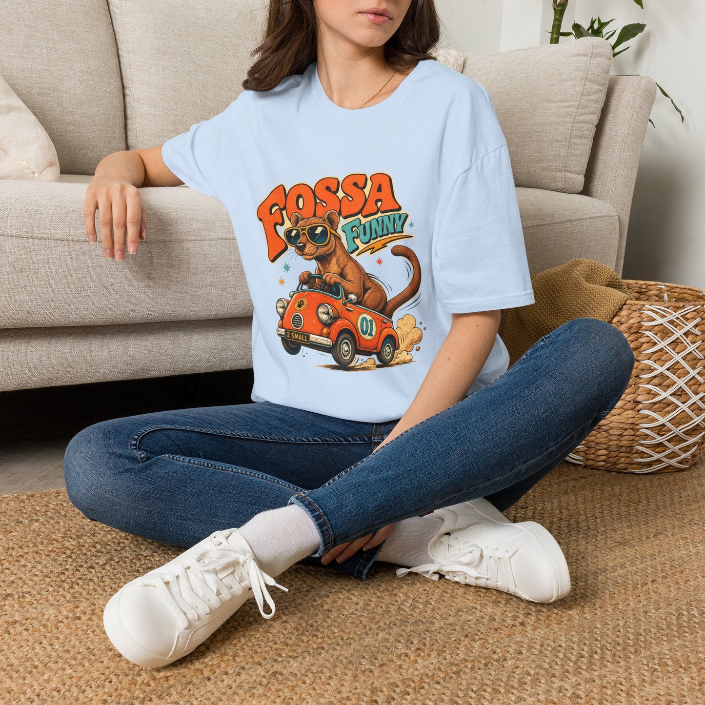 Fossa Funny Graphic T-Shirt — Cute Fossa Driving Vintage Design