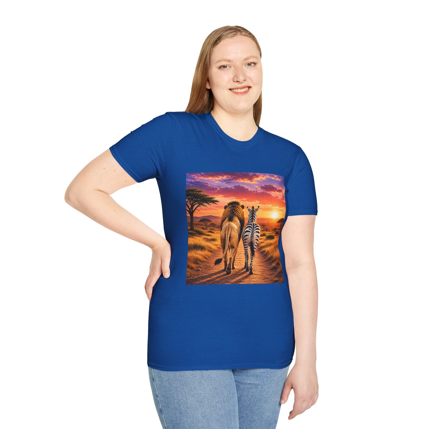 Lion and Zebra Sunset T-Shirt — African Safari Wildlife Graphic Tee