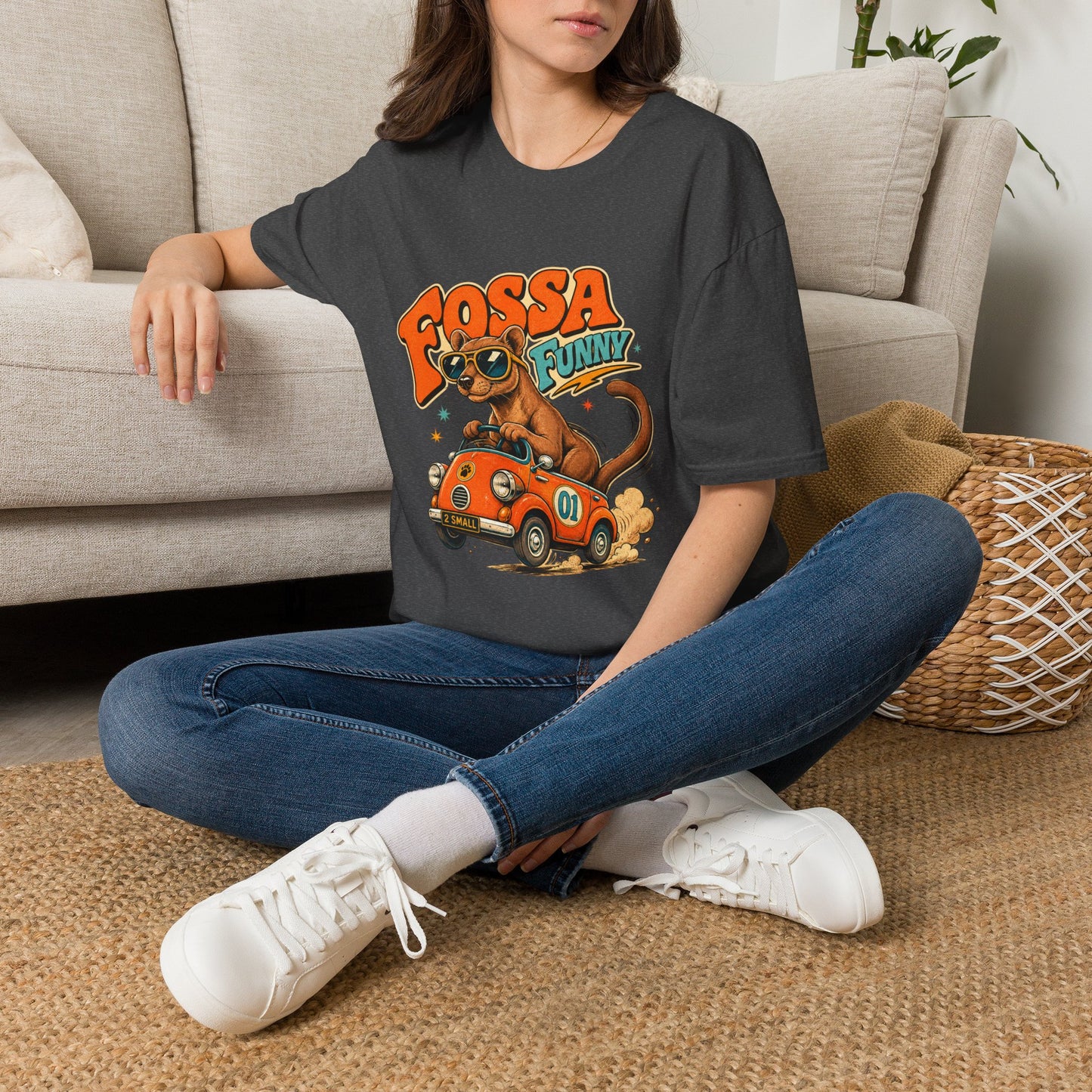 Fossa Funny Graphic T-Shirt — Cute Fossa Driving Vintage Design