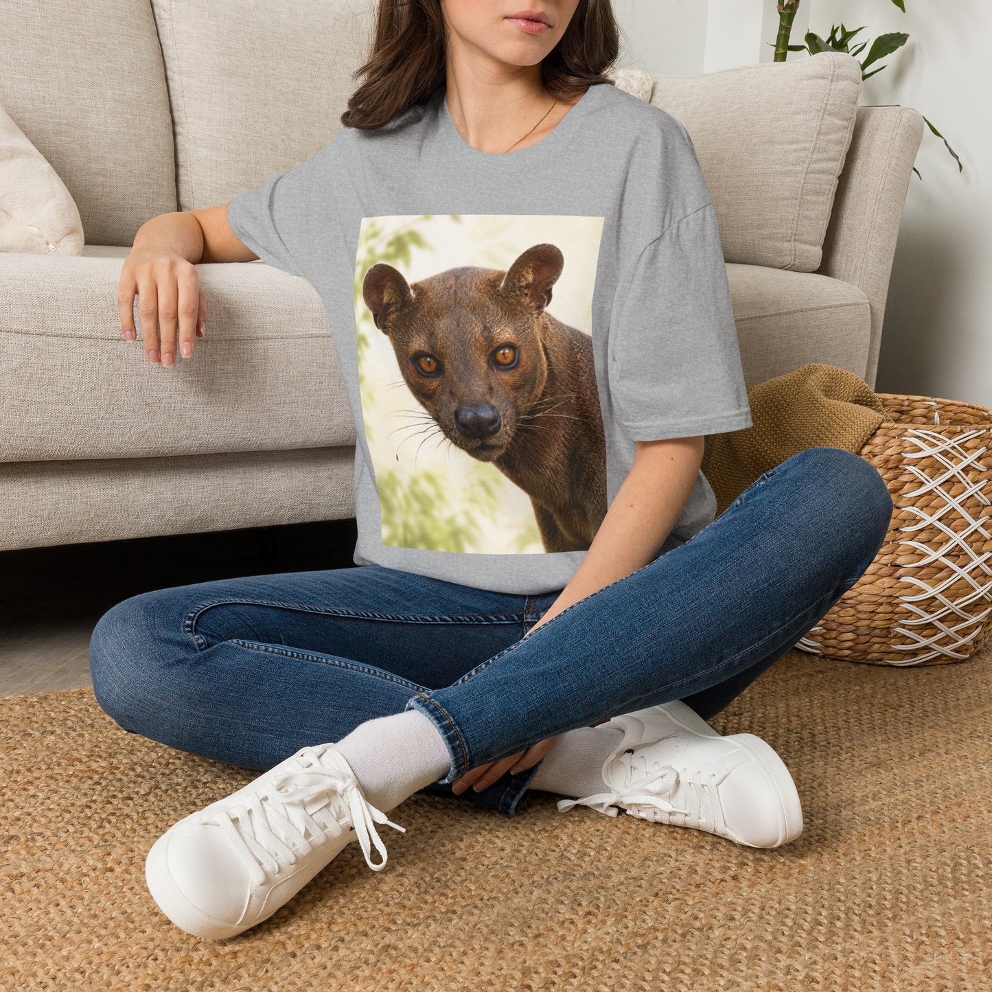 Realistic Fossa Portrait T-Shirt — Madagascar Wildlife Graphic Tee