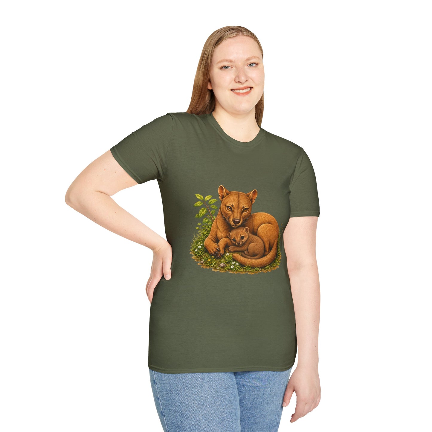 Protective Mama Fossa T-Shirt — A soft and heartwarming design celebrating the love between a mother and her baby
