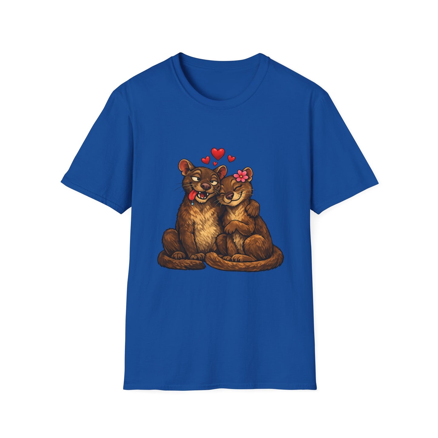 Couple of Fossas T-Shirt — Cute Fossa Couple with Hearts & Flower
