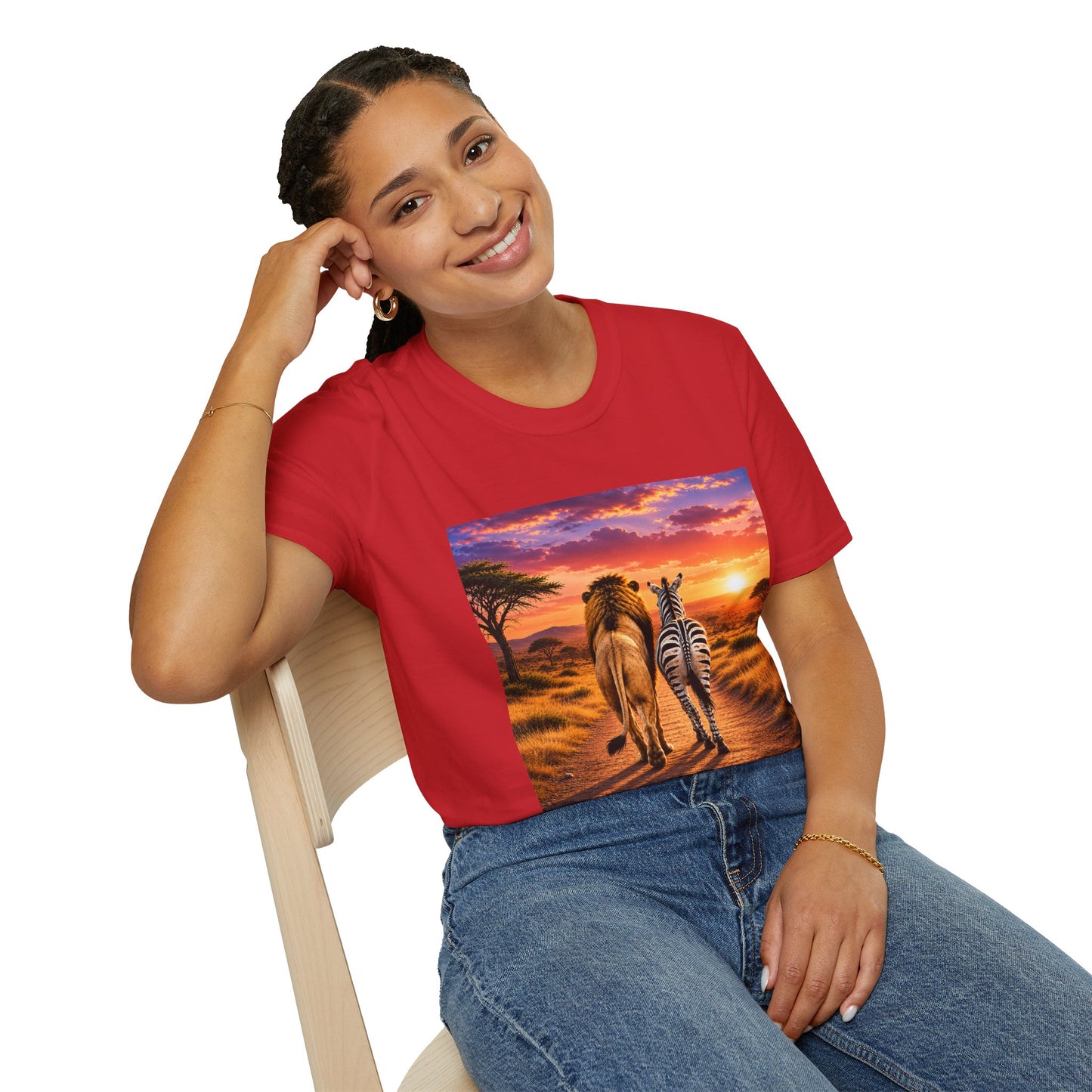 Lion and Zebra Sunset T-Shirt — African Safari Wildlife Graphic Tee