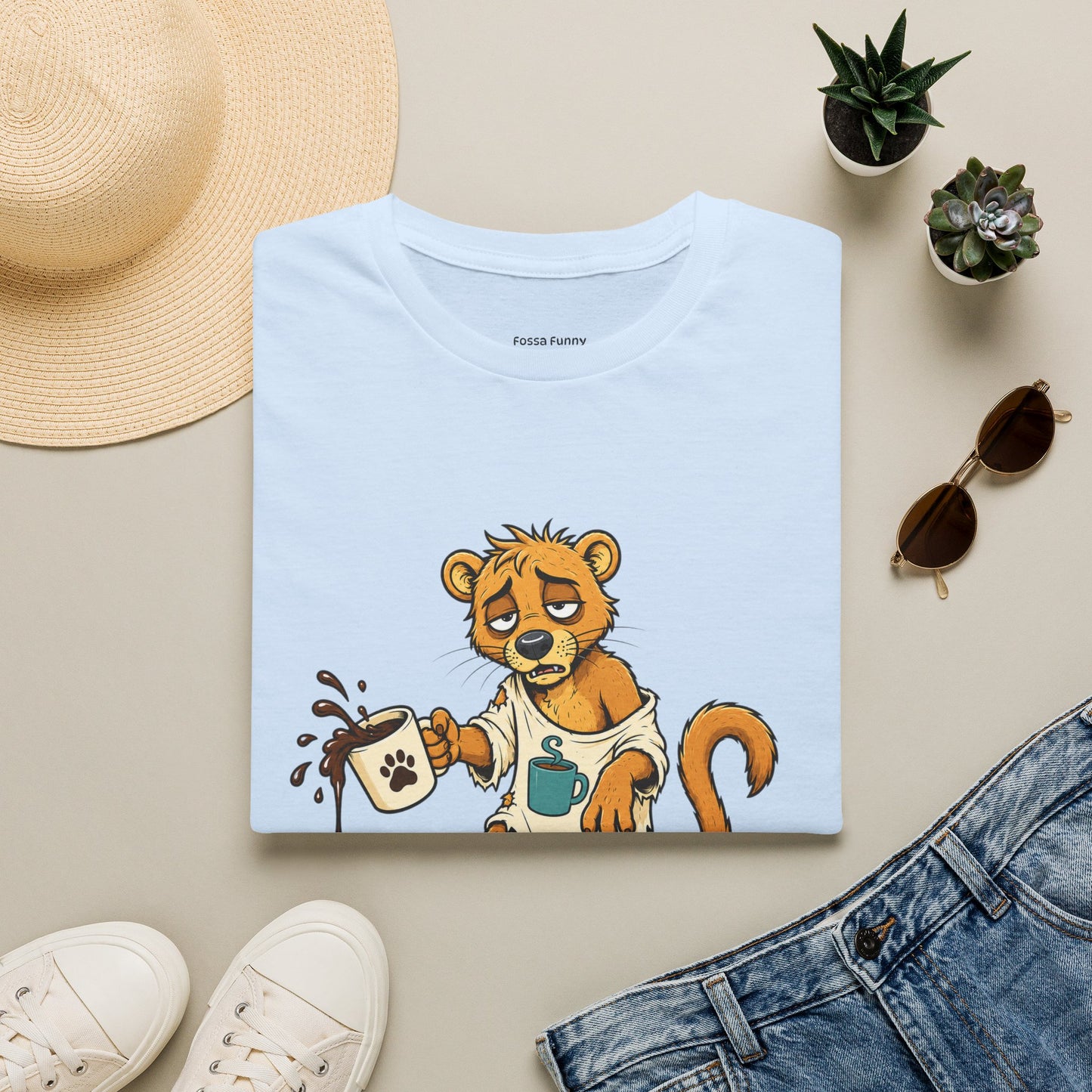 Coffee Powered Fossa T-Shirt — Funny Loading Animal Graphic Tee