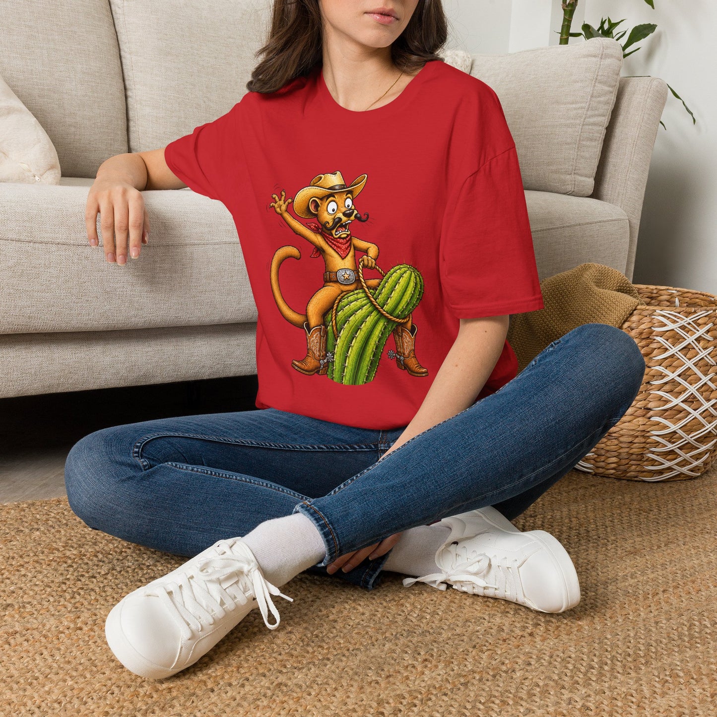 Fossa Cowboy T-Shirt — Funny Western Fossa Riding Cactus Tee