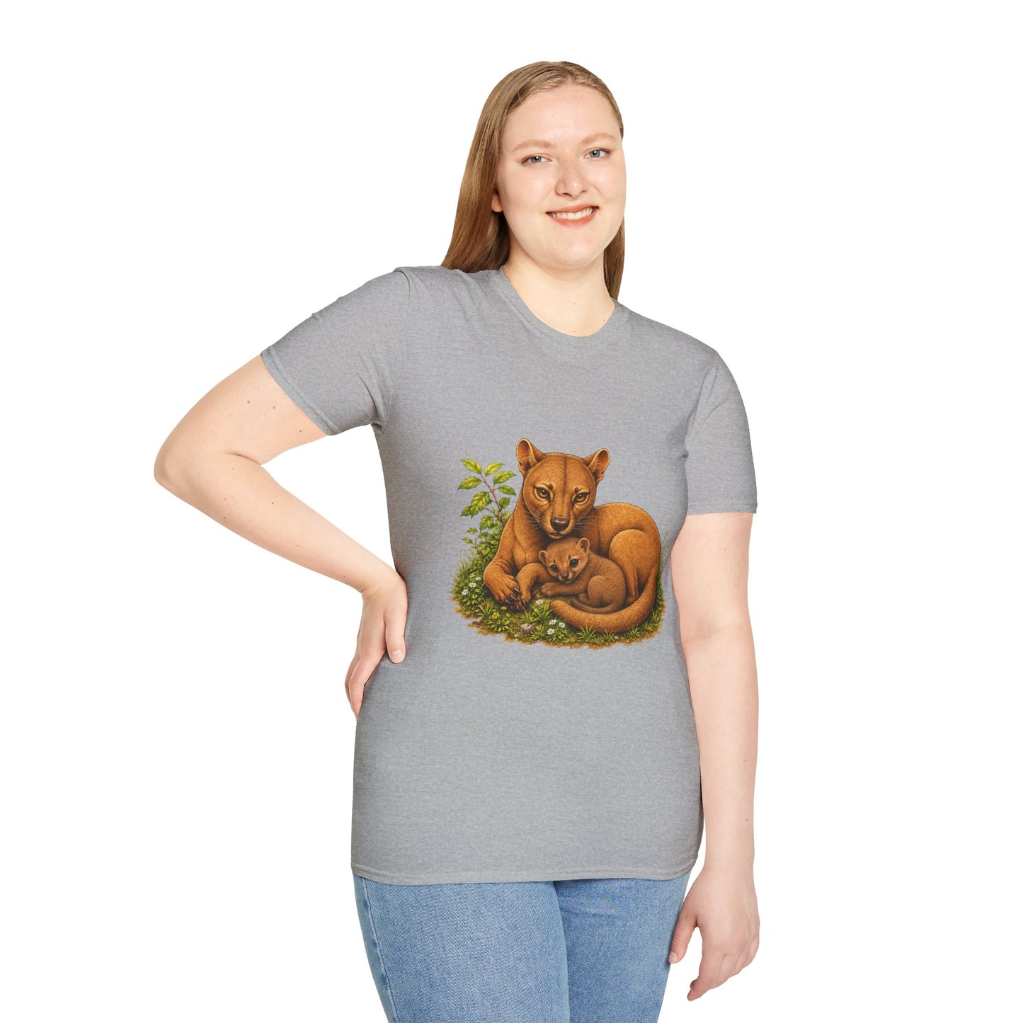 Protective Mama Fossa T-Shirt — A soft and heartwarming design celebrating the love between a mother and her baby