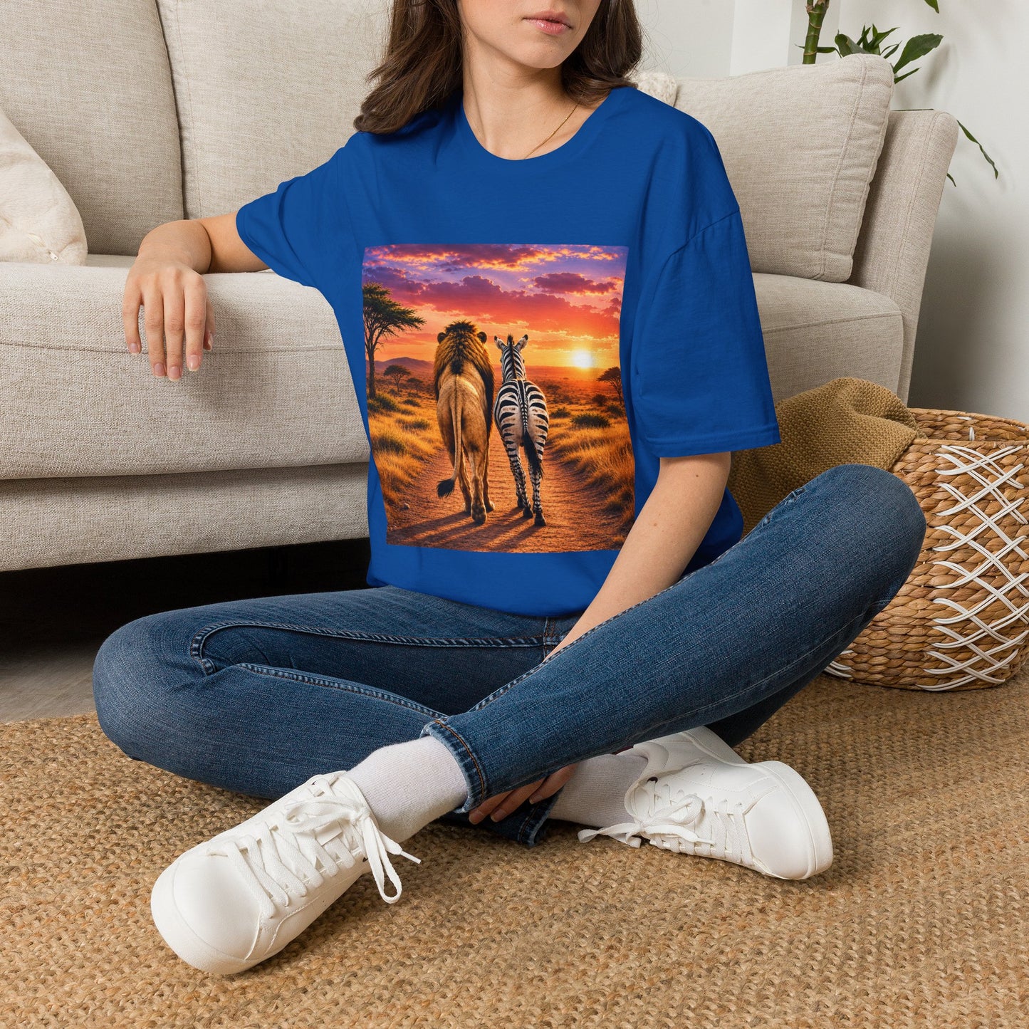 Lion and Zebra Sunset T-Shirt — African Safari Wildlife Graphic Tee