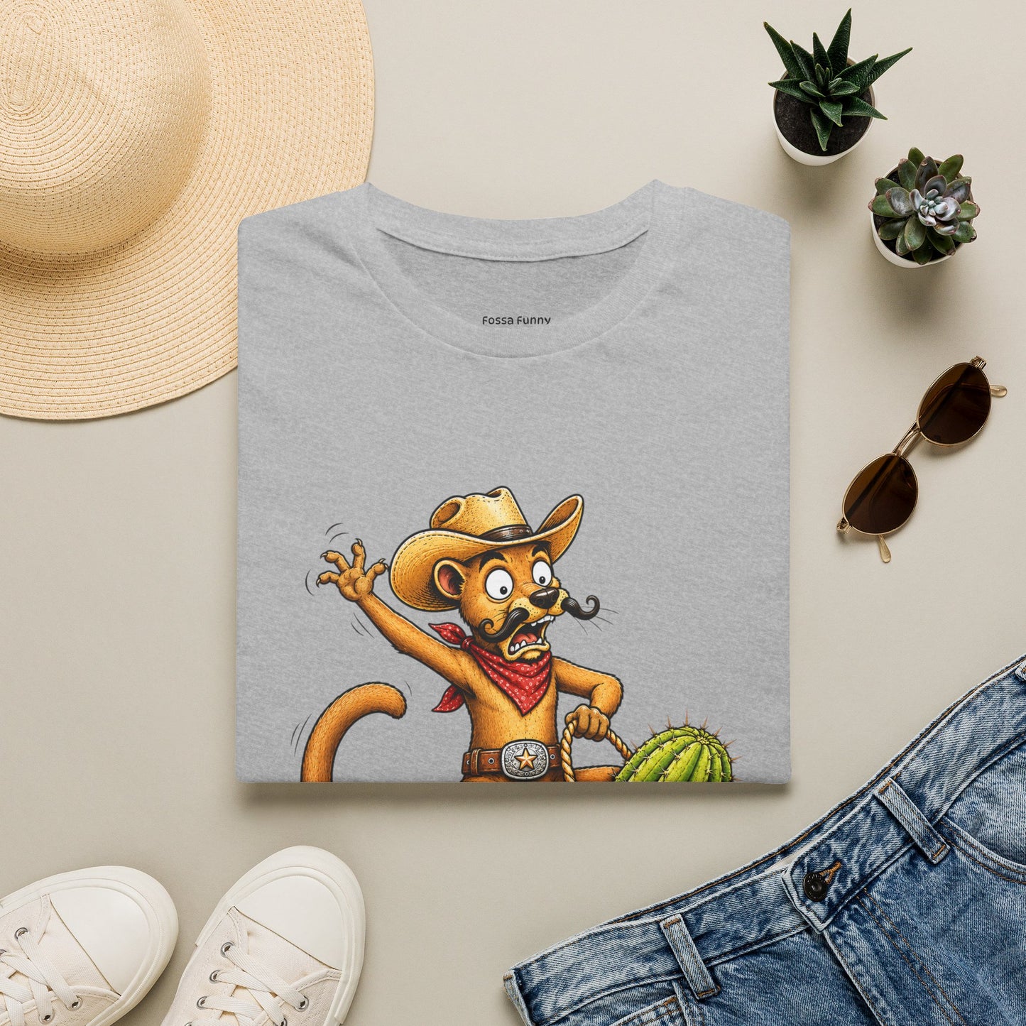 Fossa Cowboy T-Shirt — Funny Western Fossa Riding Cactus Tee
