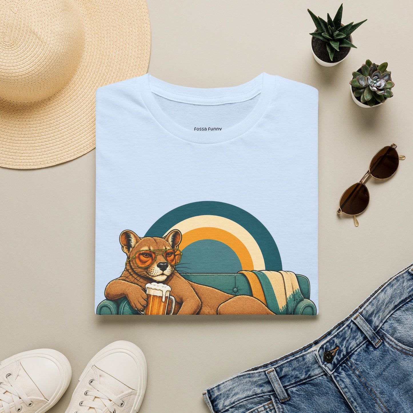 Lazy Fossa T-Shirt — Retro Fossa on Sofa Graphic Tee