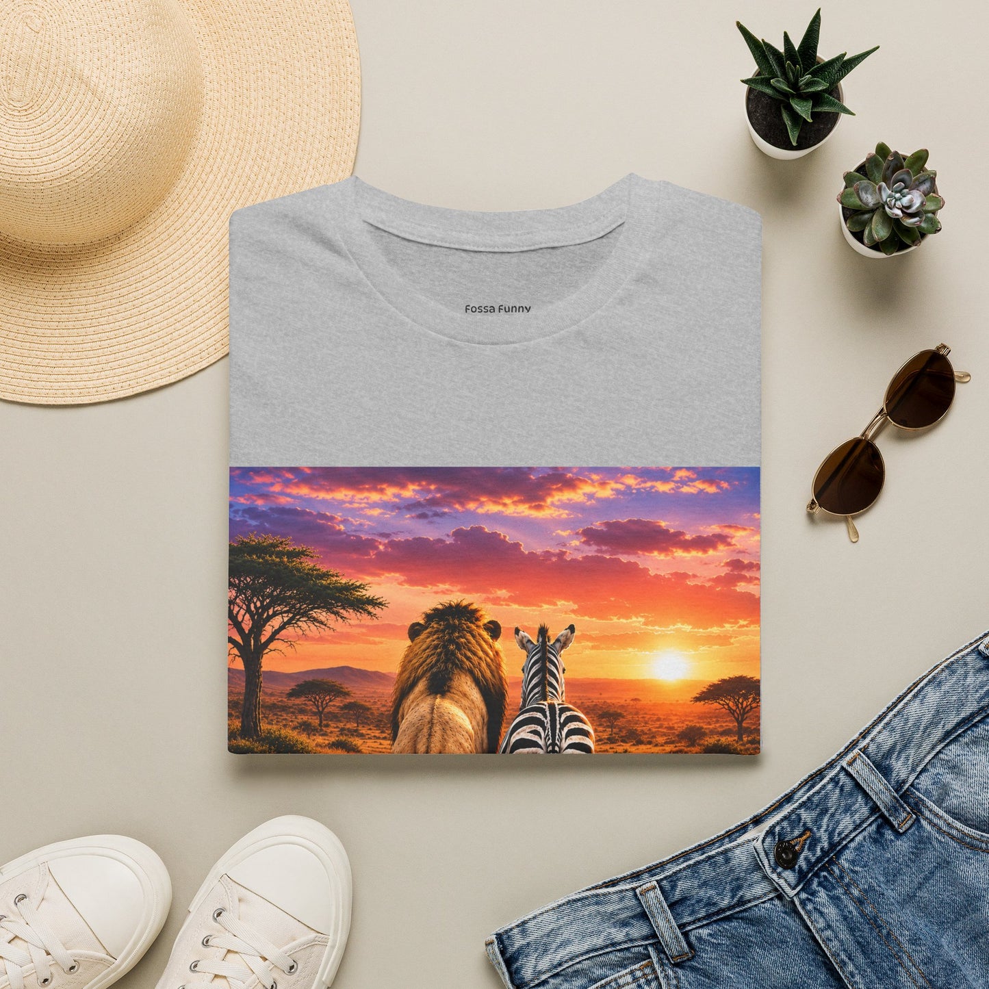 Lion and Zebra Sunset T-Shirt — African Safari Wildlife Graphic Tee