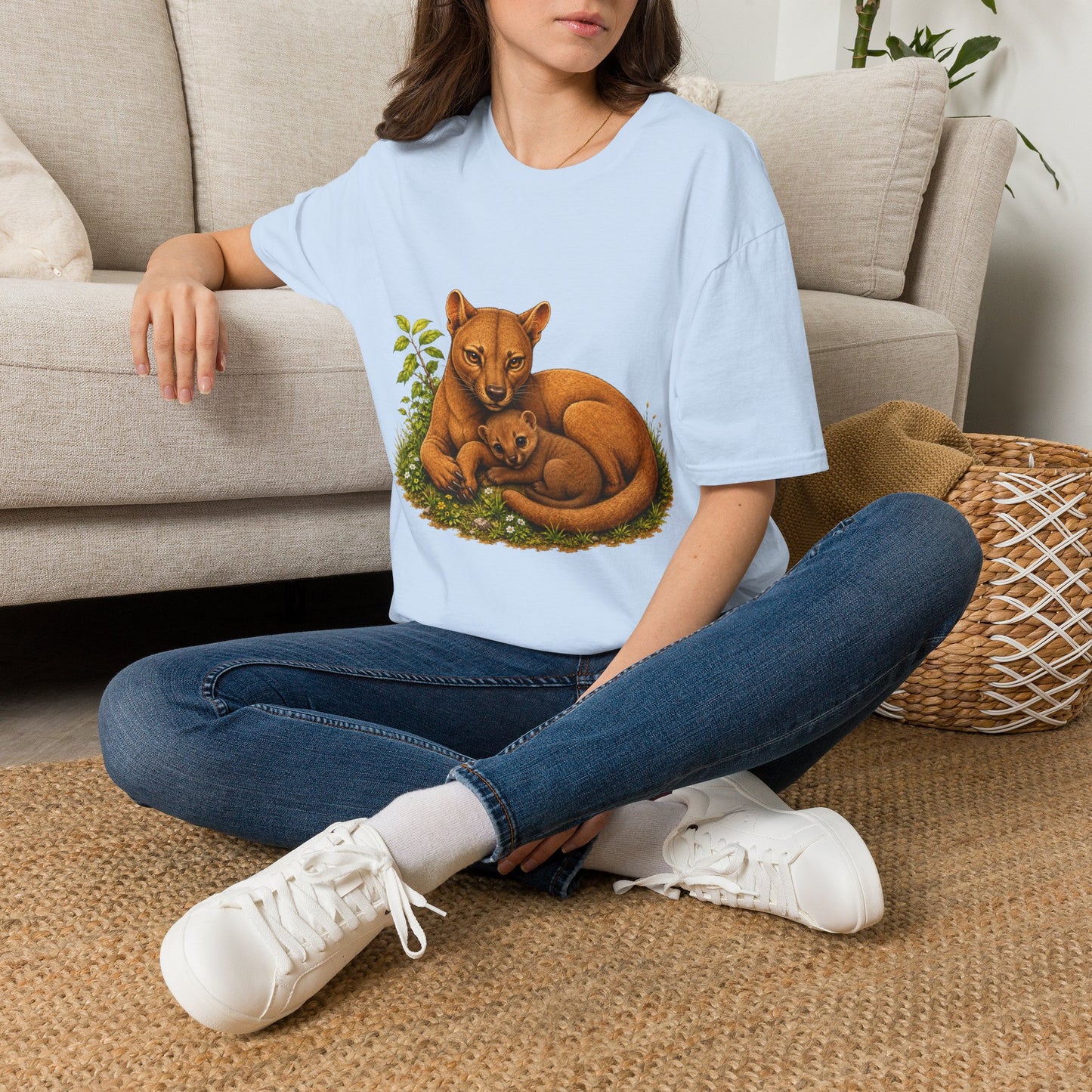 Protective Mama Fossa T-Shirt — A soft and heartwarming design celebrating the love between a mother and her baby