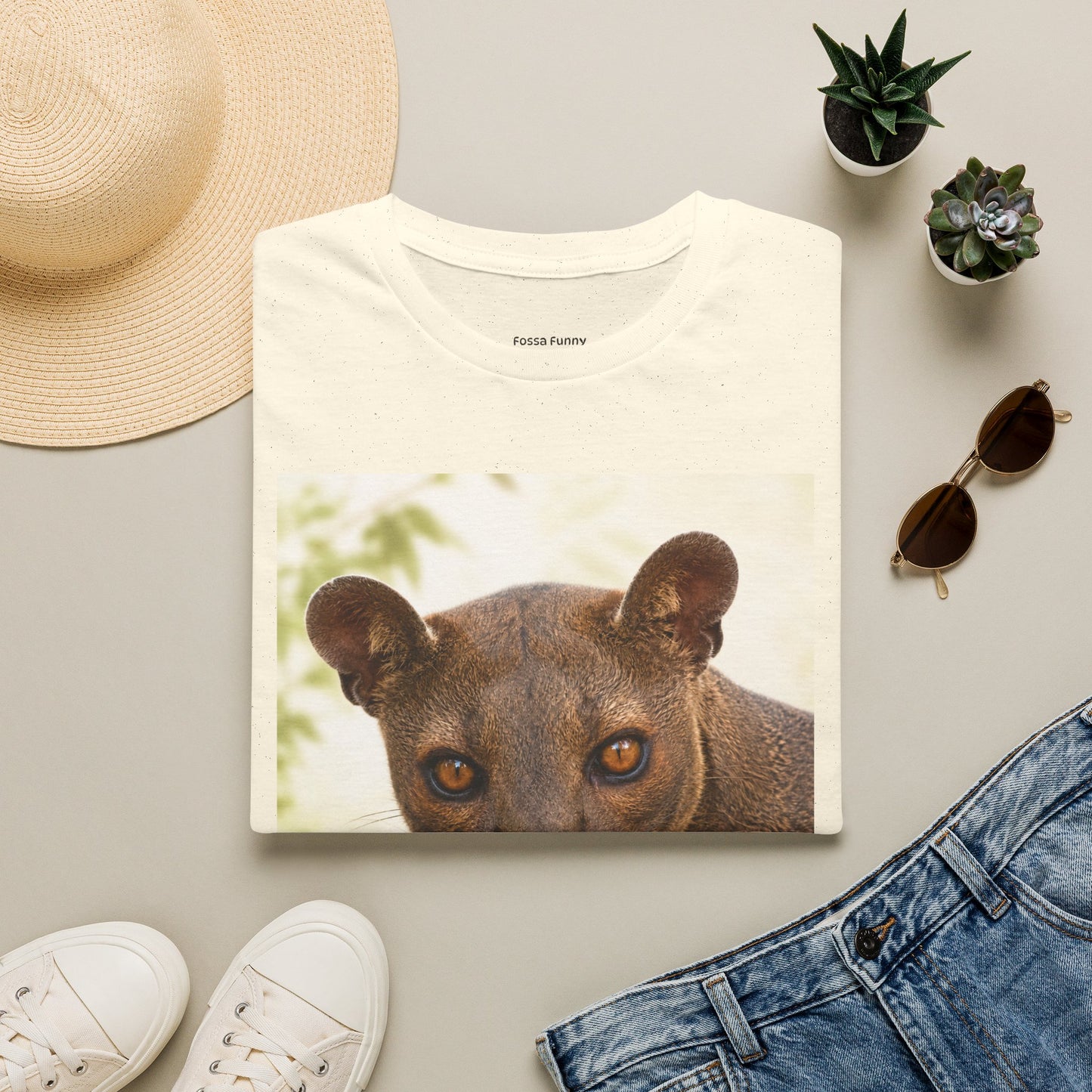 Realistic Fossa Portrait T-Shirt — Madagascar Wildlife Graphic Tee