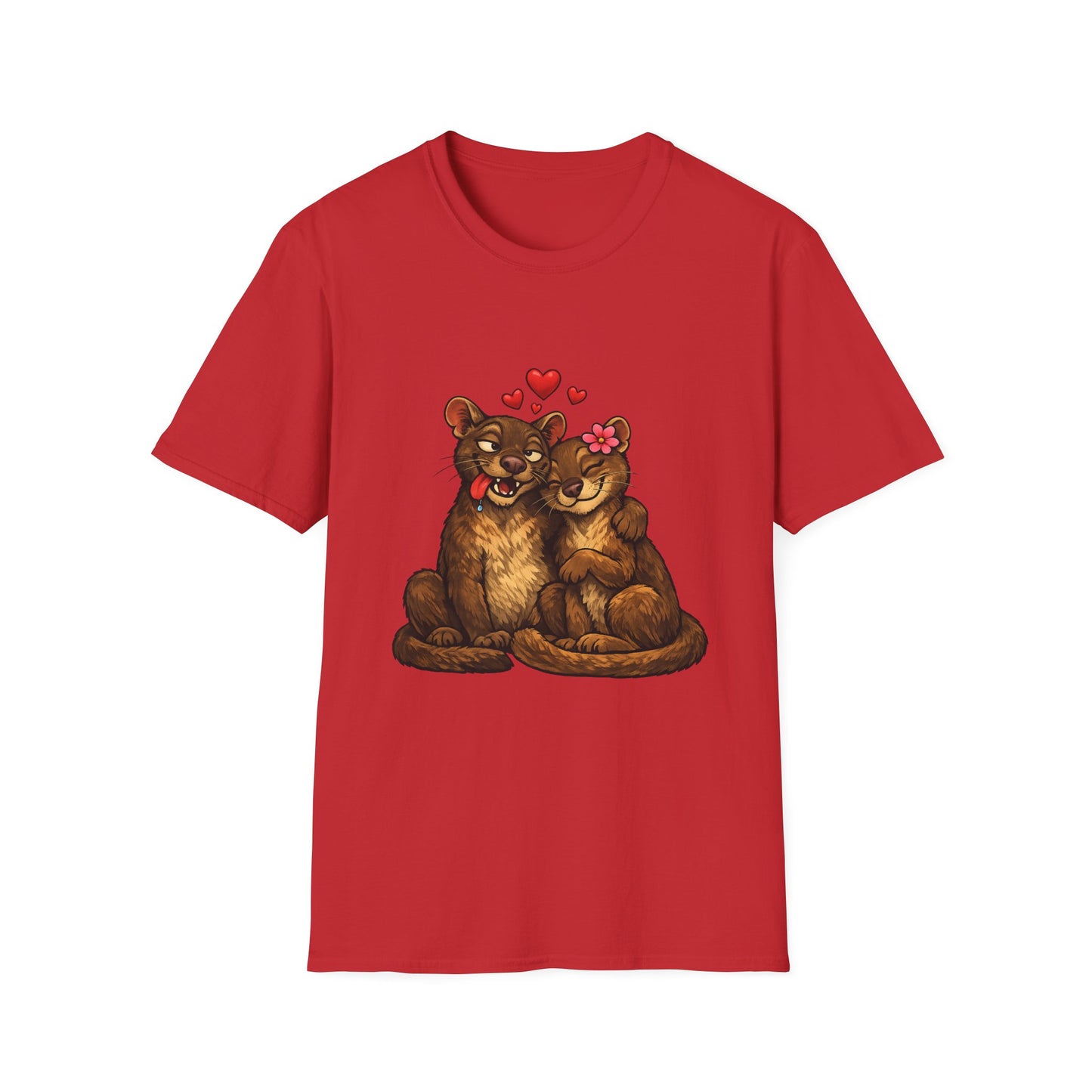Couple of Fossas T-Shirt — Cute Fossa Couple with Hearts & Flower