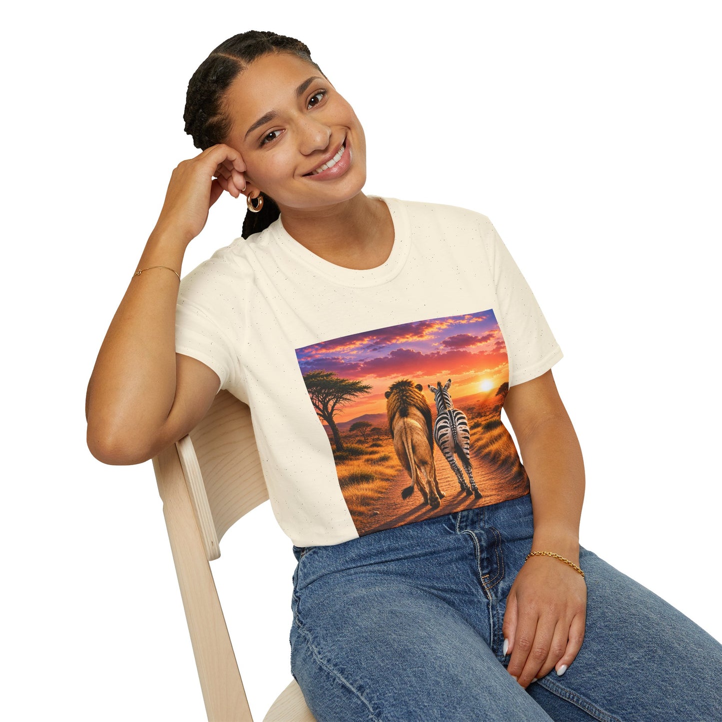 Lion and Zebra Sunset T-Shirt — African Safari Wildlife Graphic Tee