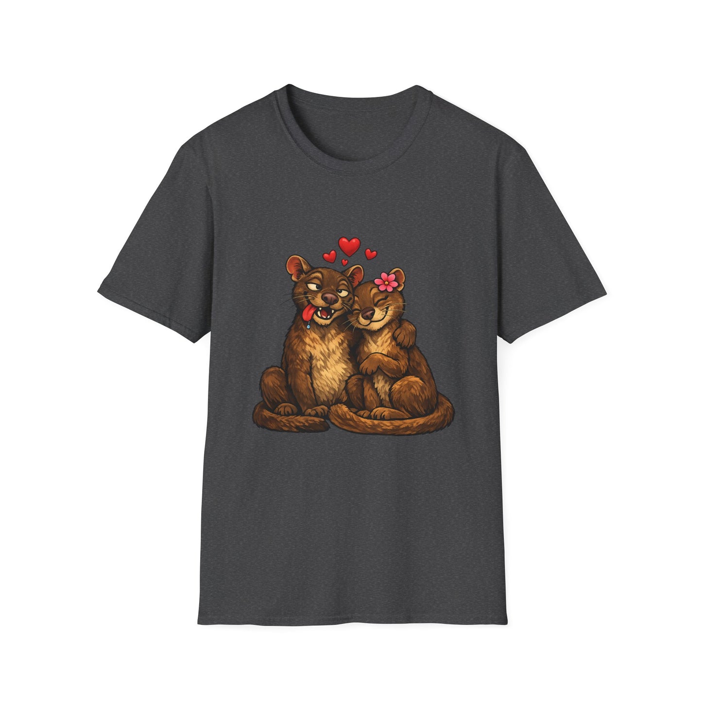 Couple of Fossas T-Shirt — Cute Fossa Couple with Hearts & Flower