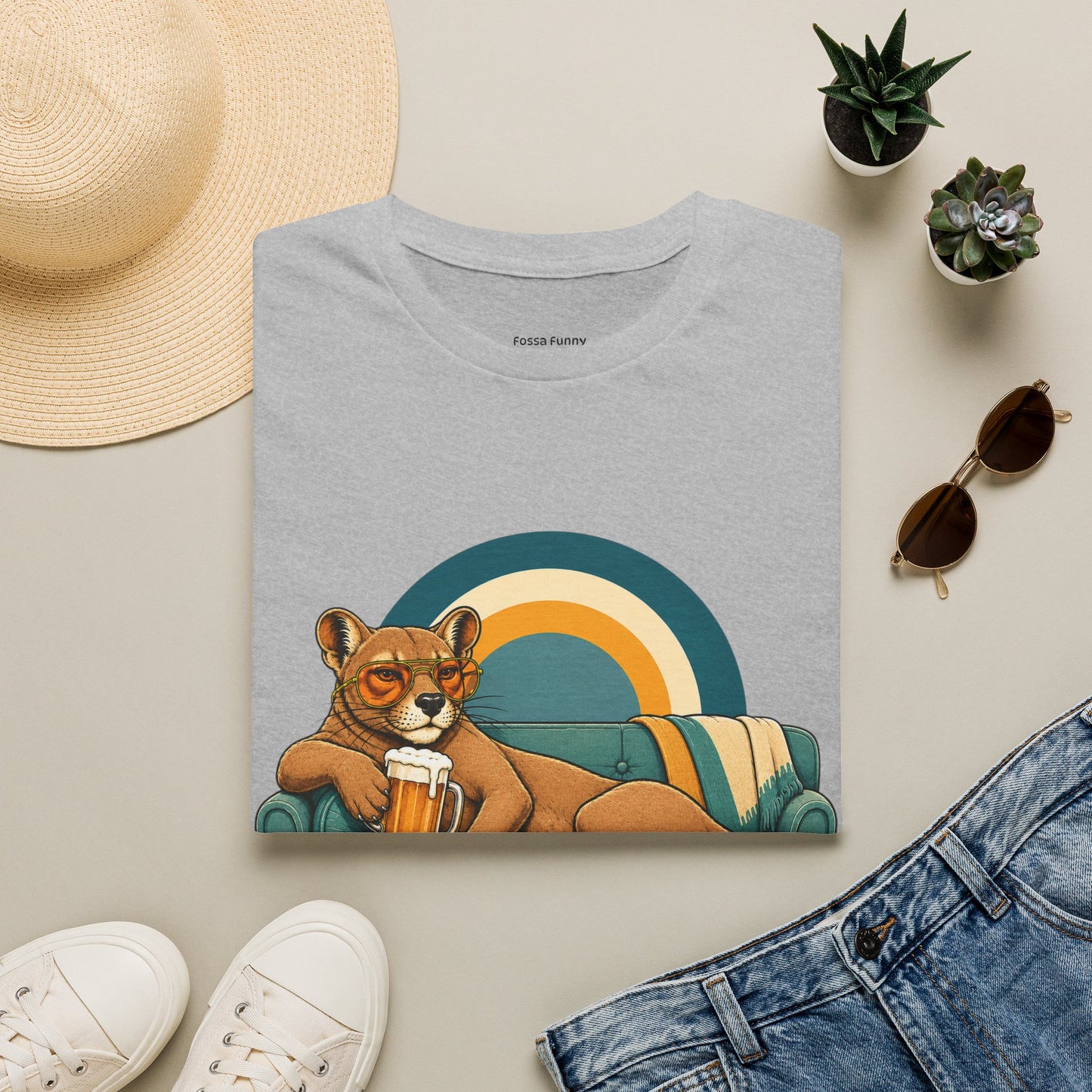Lazy Fossa T-Shirt — Retro Fossa on Sofa Graphic Tee