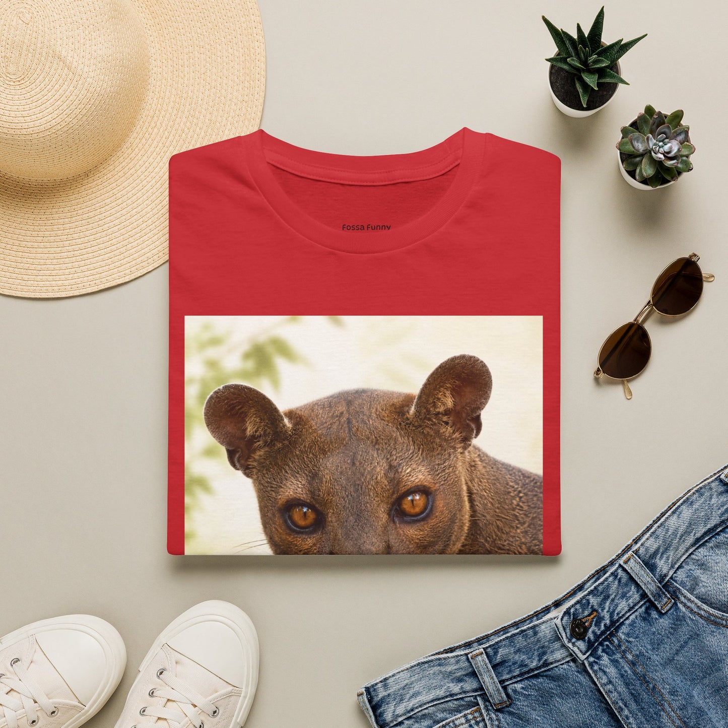 Realistic Fossa Portrait T-Shirt — Madagascar Wildlife Graphic Tee
