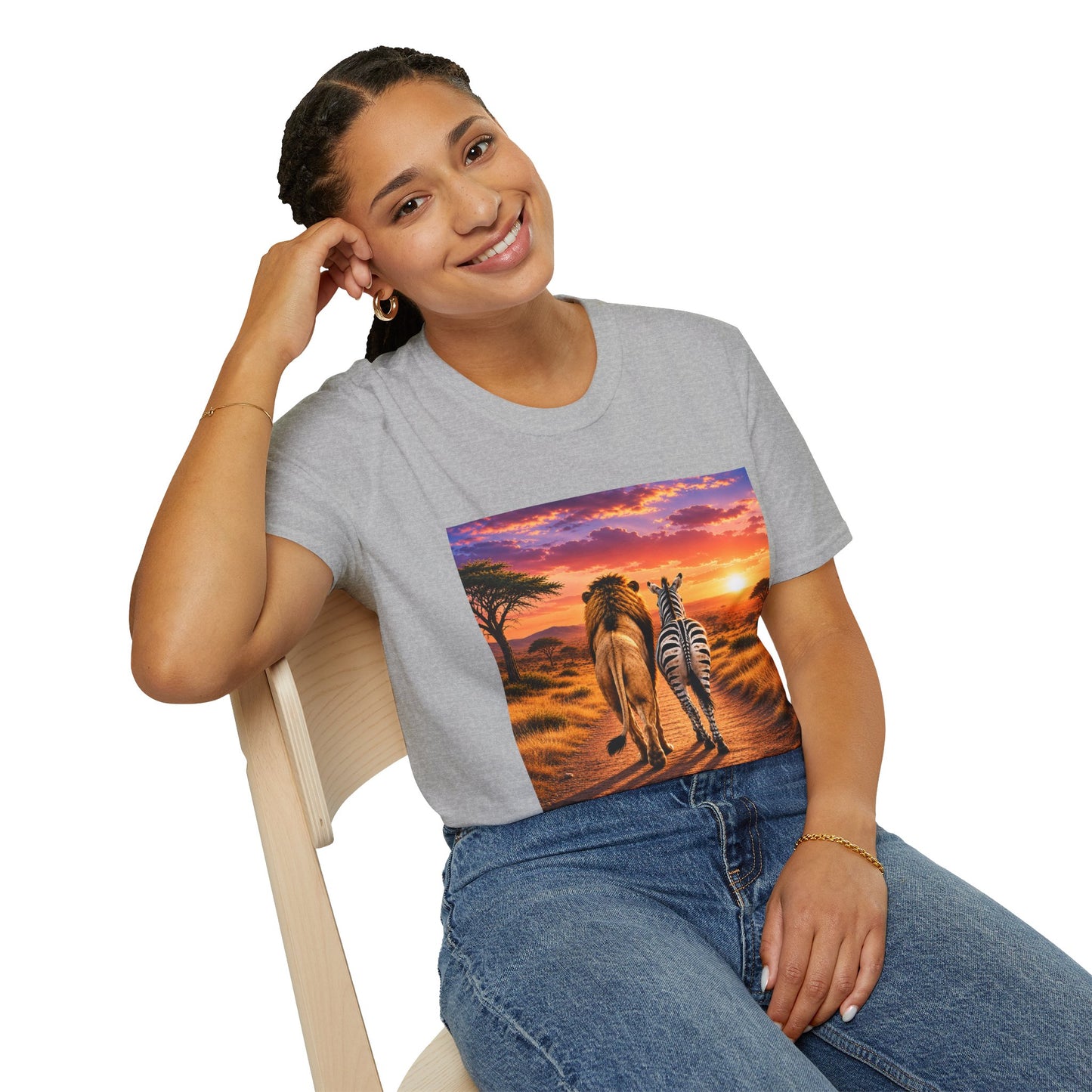 Lion and Zebra Sunset T-Shirt — African Safari Wildlife Graphic Tee