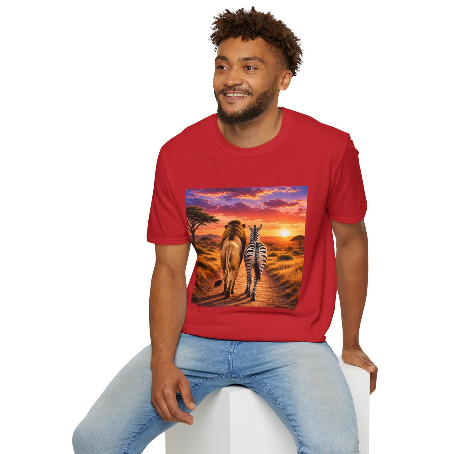 Lion and Zebra Sunset T-Shirt — African Safari Wildlife Graphic Tee