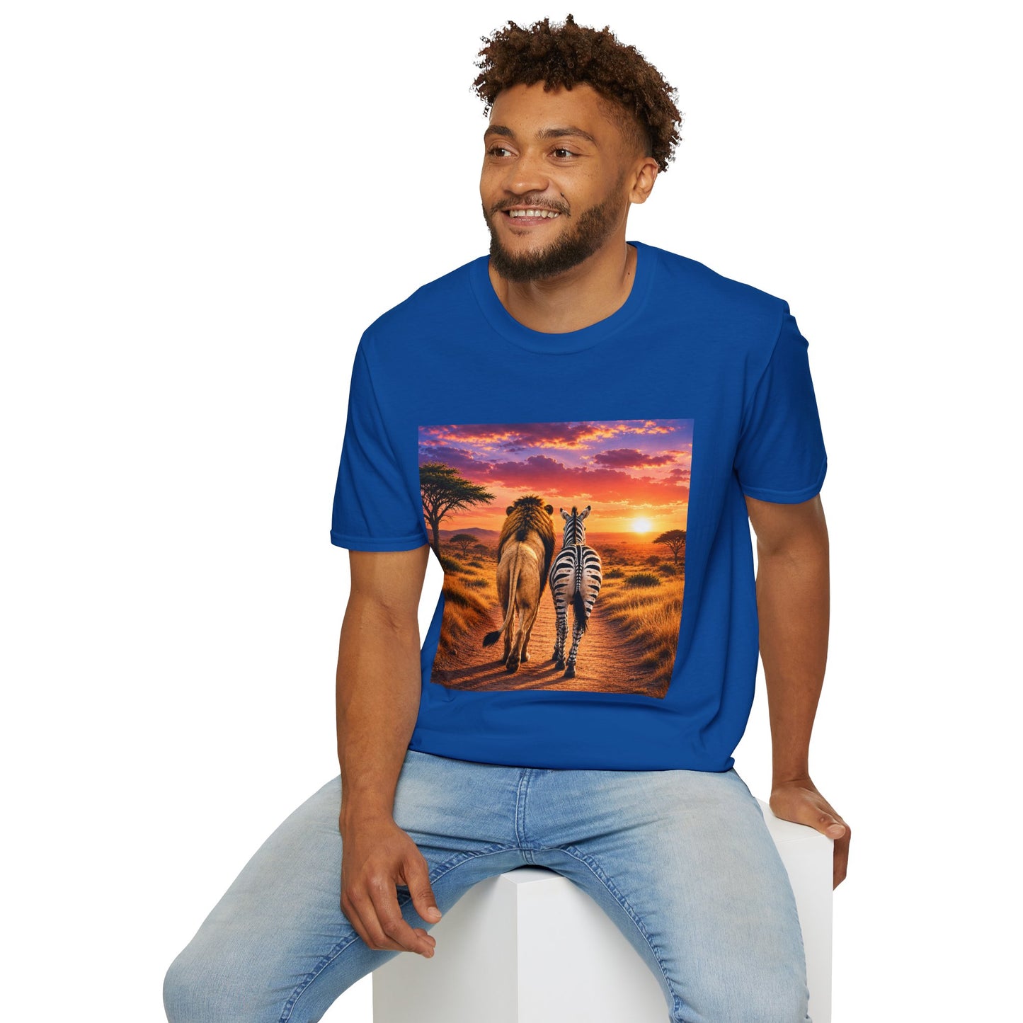Lion and Zebra Sunset T-Shirt — African Safari Wildlife Graphic Tee