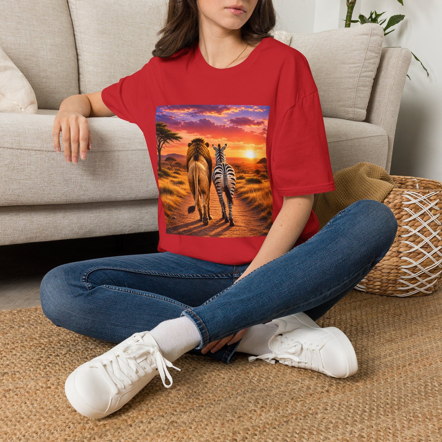 Lion and Zebra Sunset T-Shirt — African Safari Wildlife Graphic Tee