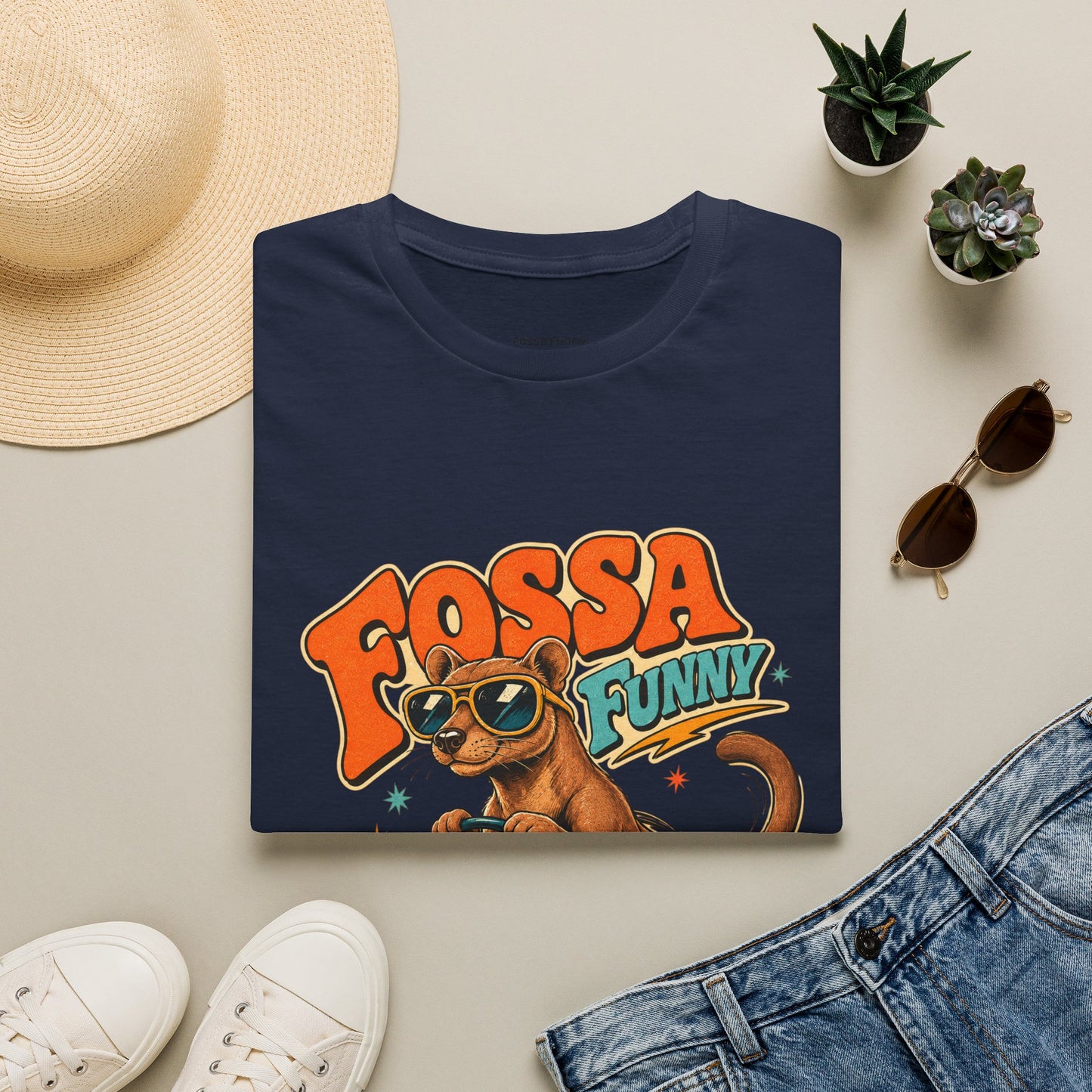 Fossa Funny Graphic T-Shirt — Cute Fossa Driving Vintage Design