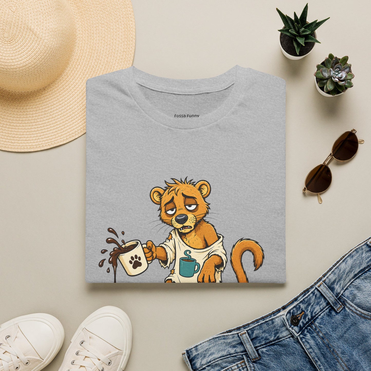 Coffee Powered Fossa T-Shirt — Funny Loading Animal Graphic Tee