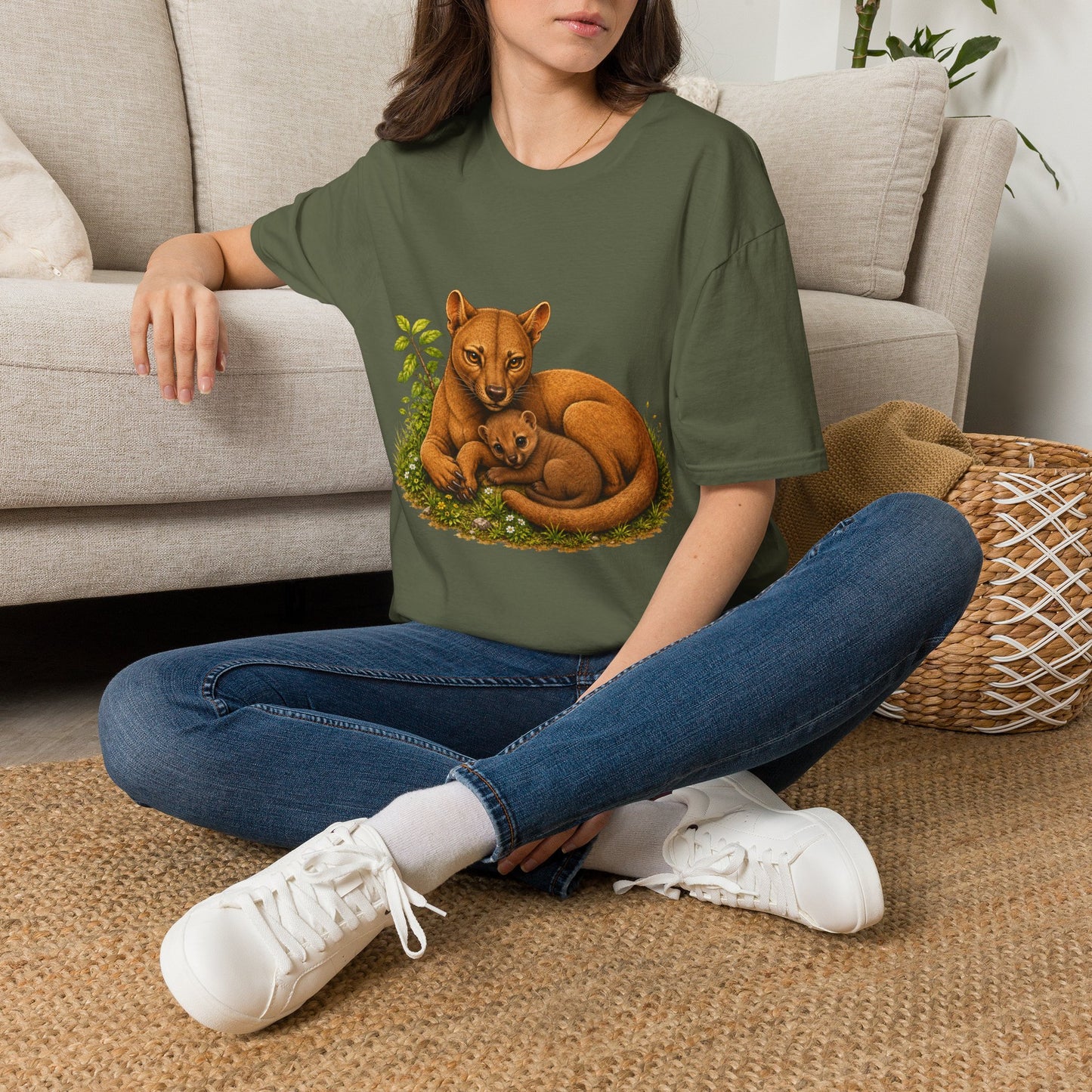 Protective Mama Fossa T-Shirt — A soft and heartwarming design celebrating the love between a mother and her baby