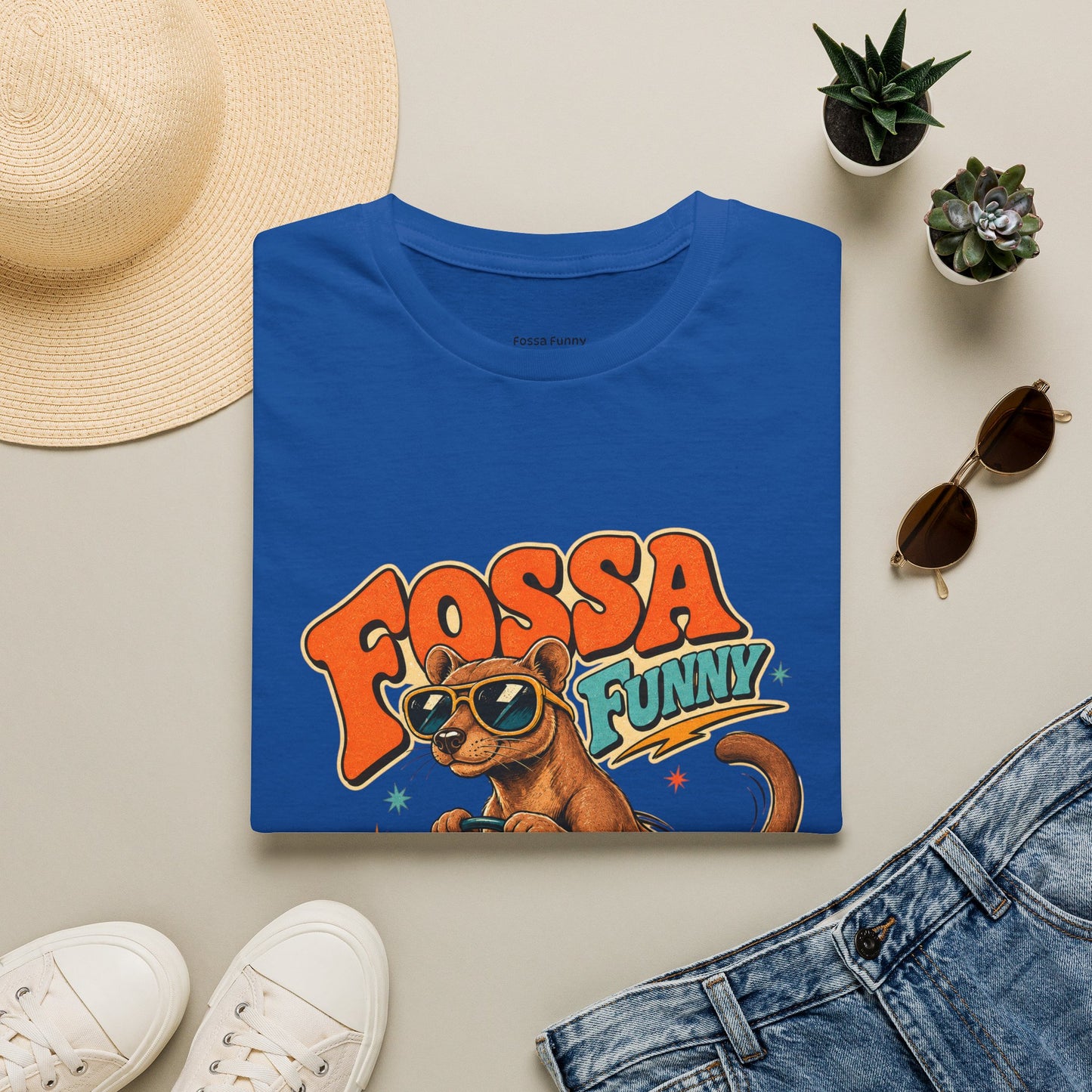 Fossa Funny Graphic T-Shirt — Cute Fossa Driving Vintage Design