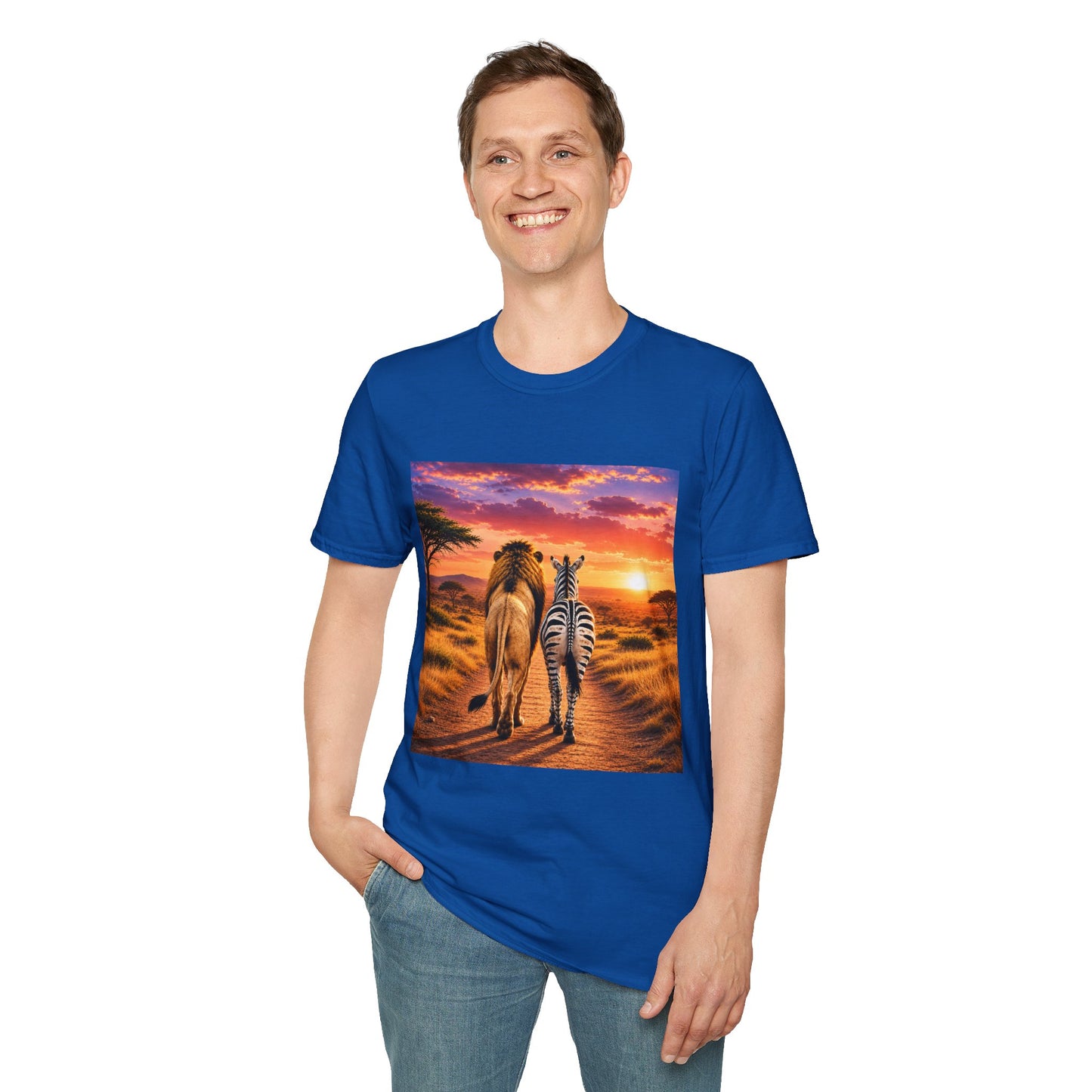 Lion and Zebra Sunset T-Shirt — African Safari Wildlife Graphic Tee