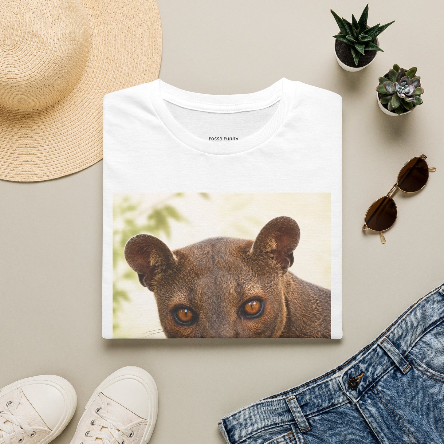 Realistic Fossa Portrait T-Shirt — Madagascar Wildlife Graphic Tee