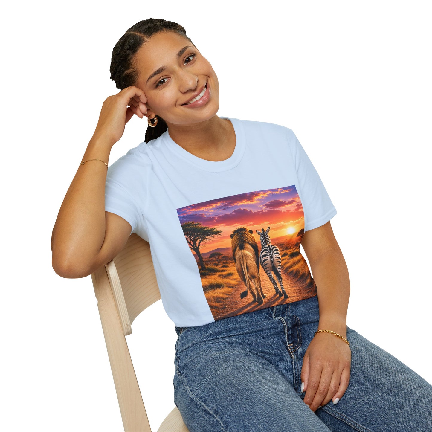 Lion and Zebra Sunset T-Shirt — African Safari Wildlife Graphic Tee
