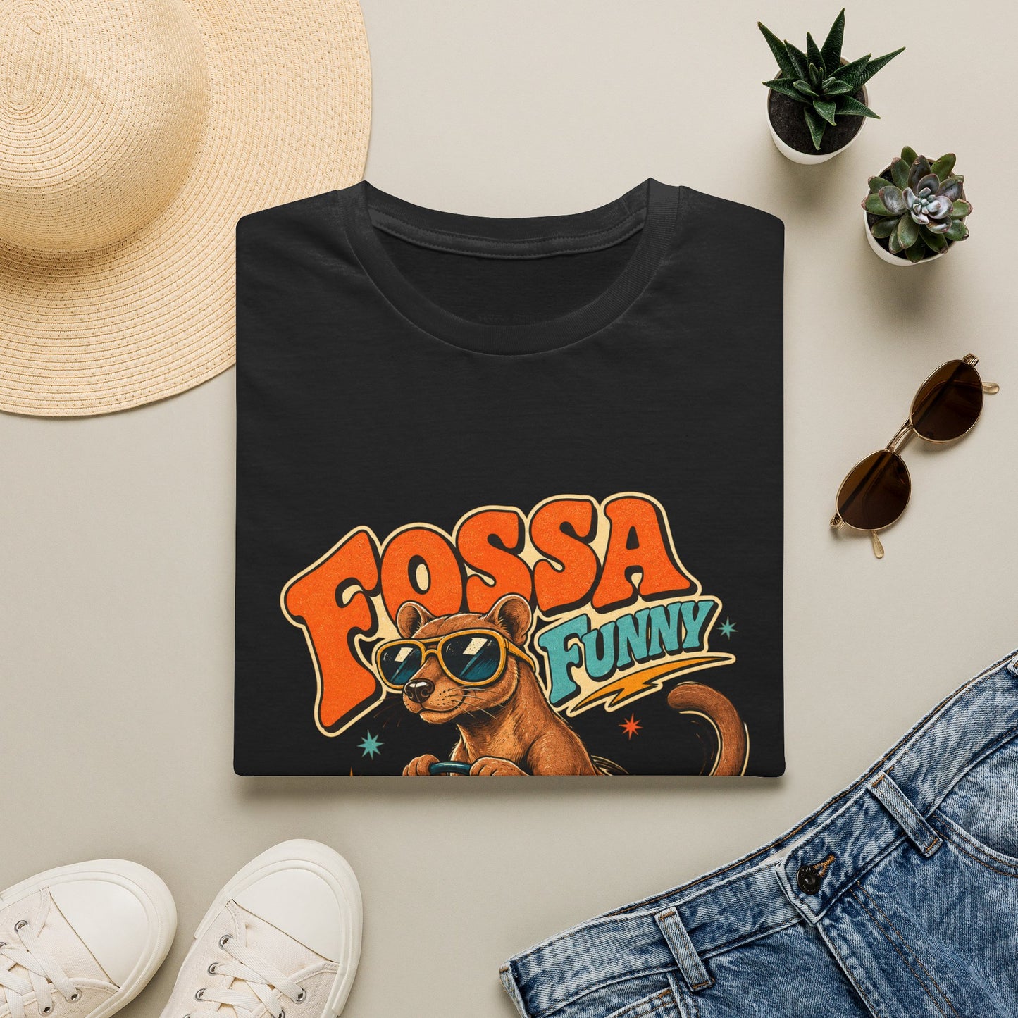 Fossa Funny Graphic T-Shirt — Cute Fossa Driving Vintage Design