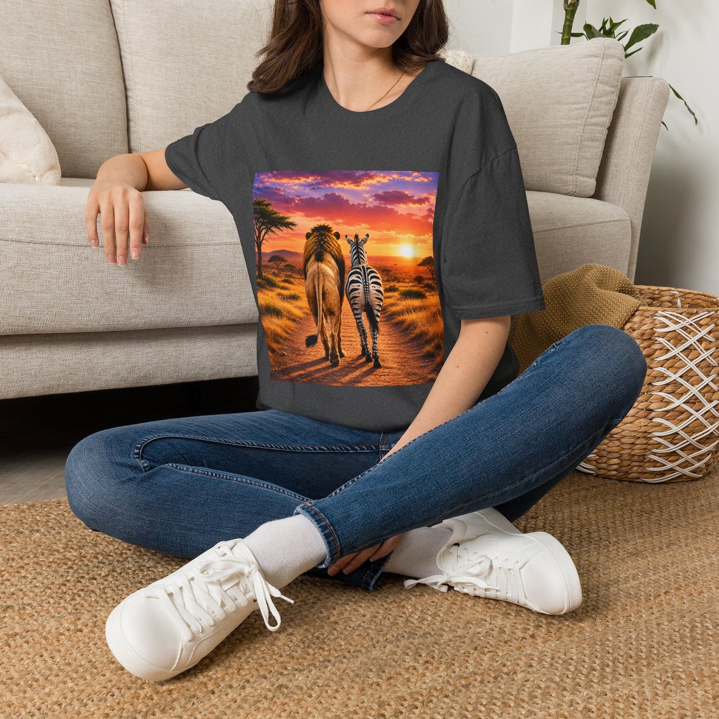 Lion and Zebra Sunset T-Shirt — African Safari Wildlife Graphic Tee