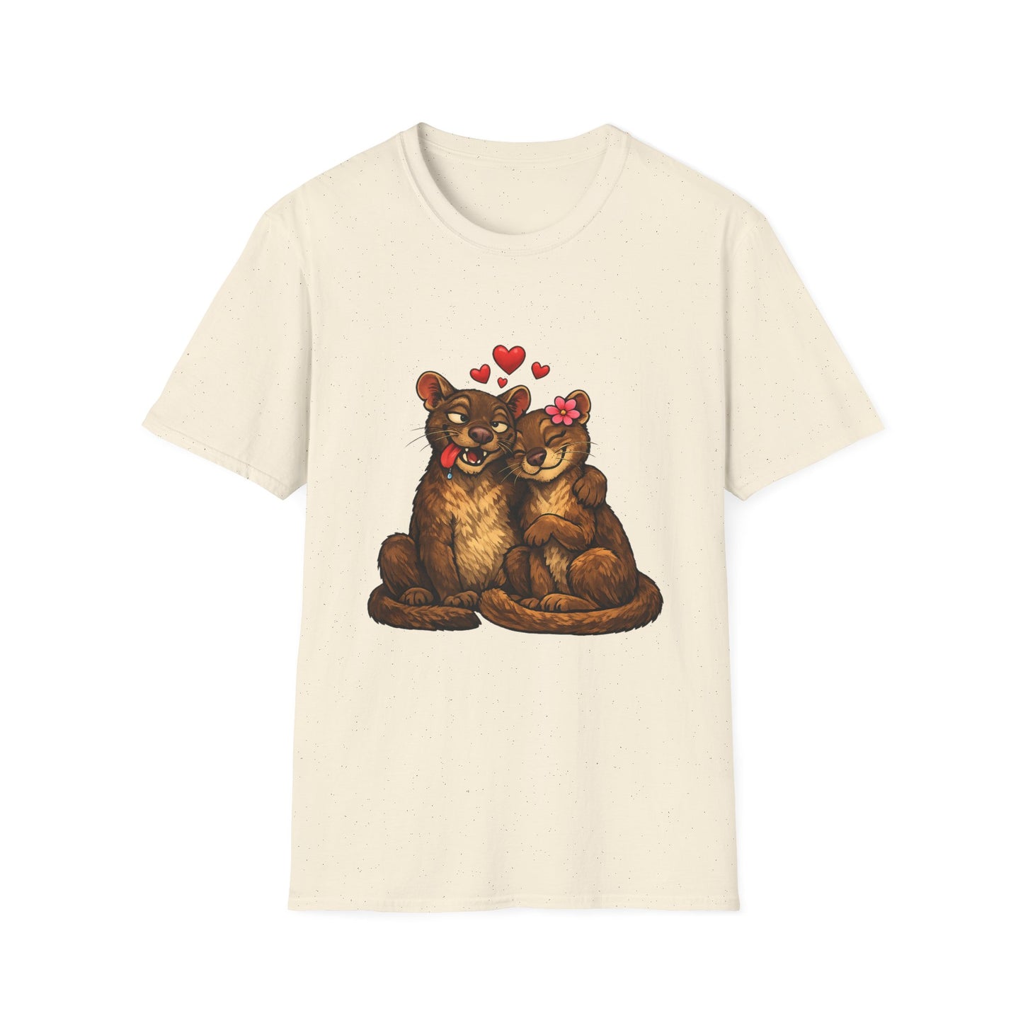 Couple of Fossas T-Shirt — Cute Fossa Couple with Hearts & Flower