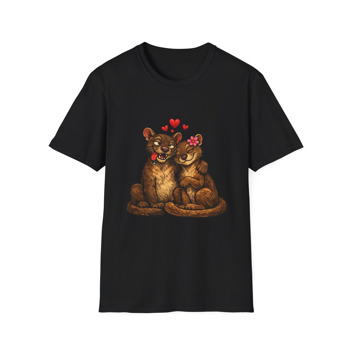 Couple of Fossas T-Shirt — Cute Fossa Couple with Hearts & Flower