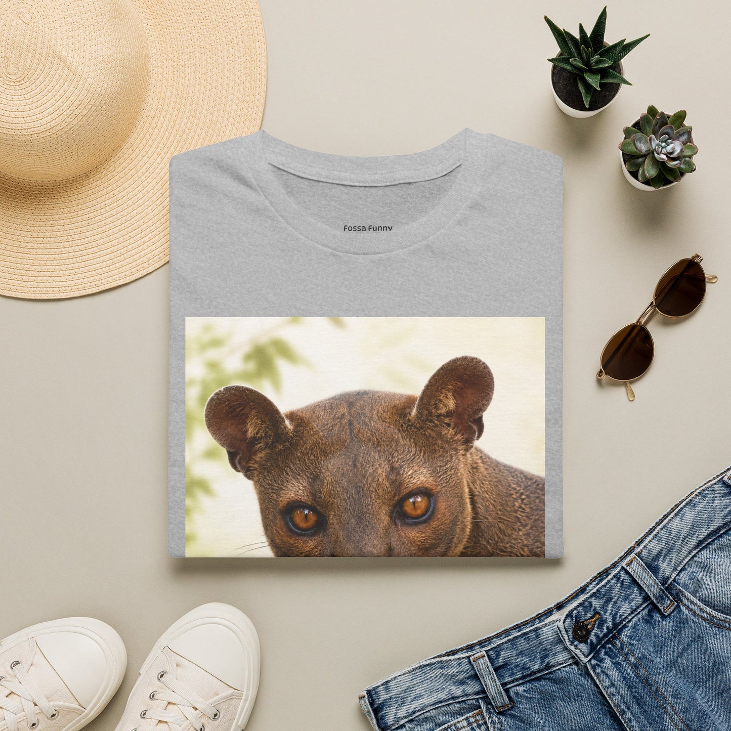 Realistic Fossa Portrait T-Shirt — Madagascar Wildlife Graphic Tee