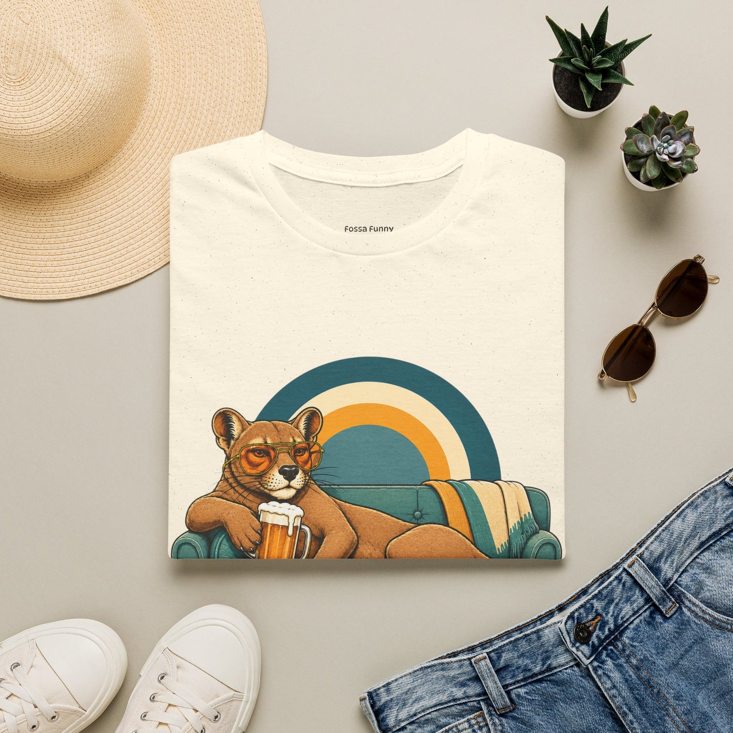 Lazy Fossa T-Shirt — Retro Fossa on Sofa Graphic Tee