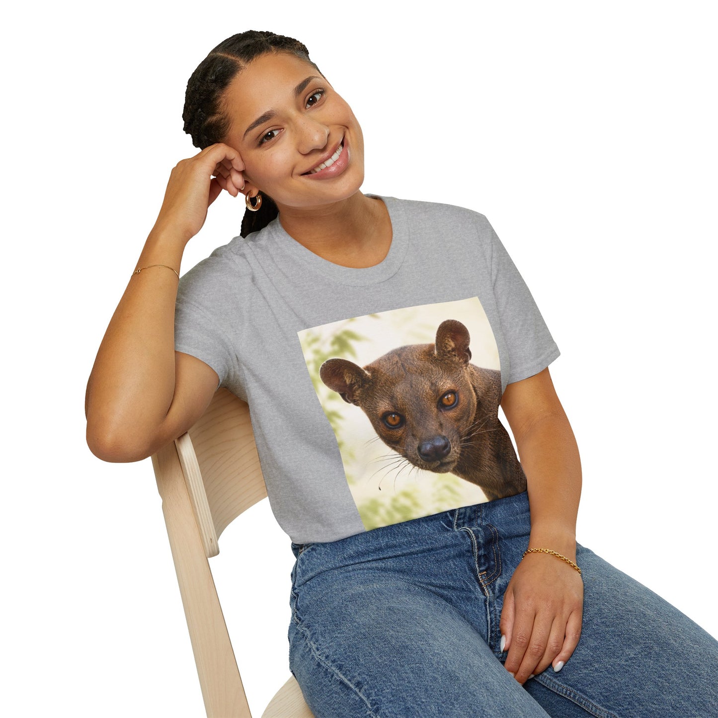 Realistic Fossa Portrait T-Shirt — Madagascar Wildlife Graphic Tee