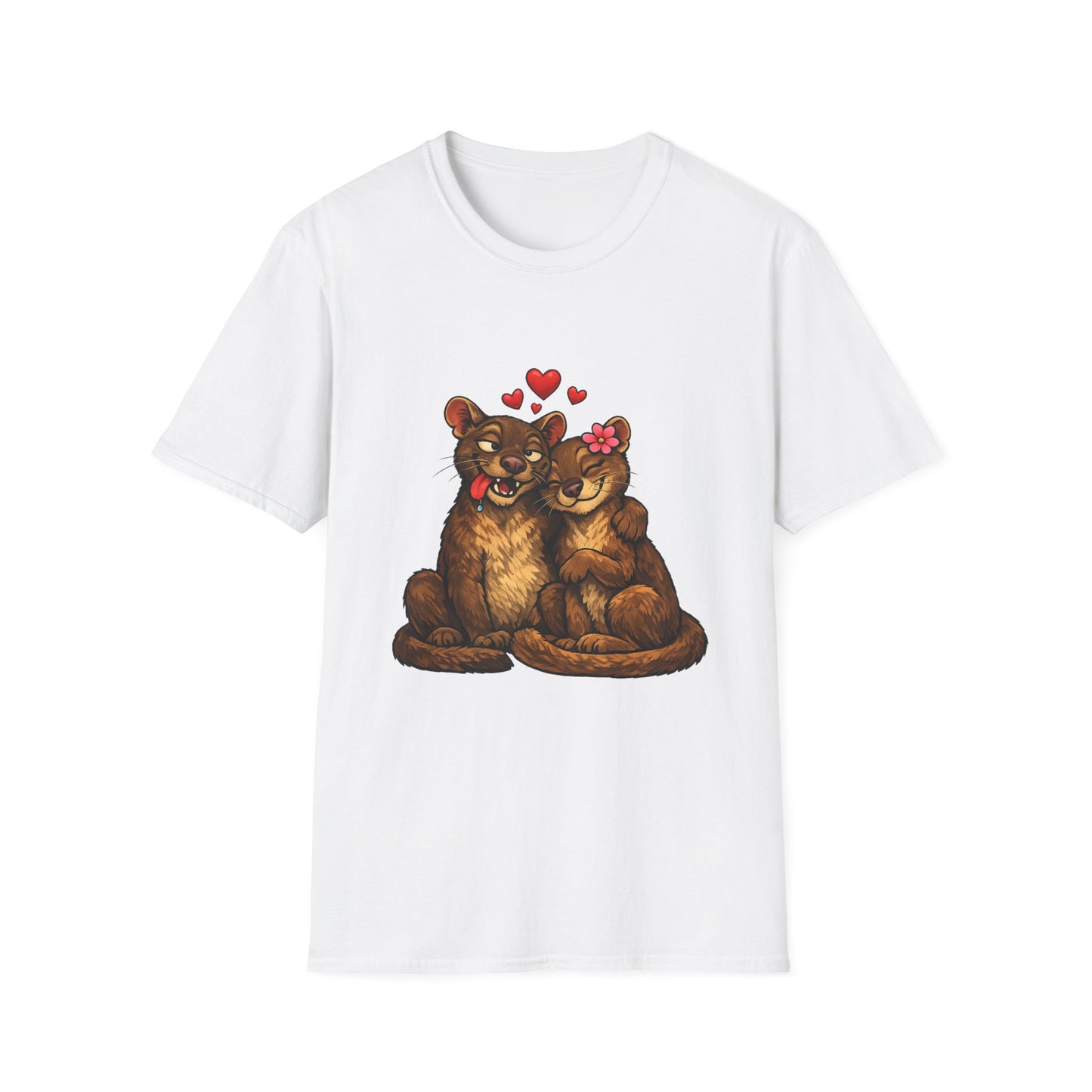 Couple of Fossas T-Shirt — Cute Fossa Couple with Hearts & Flower
