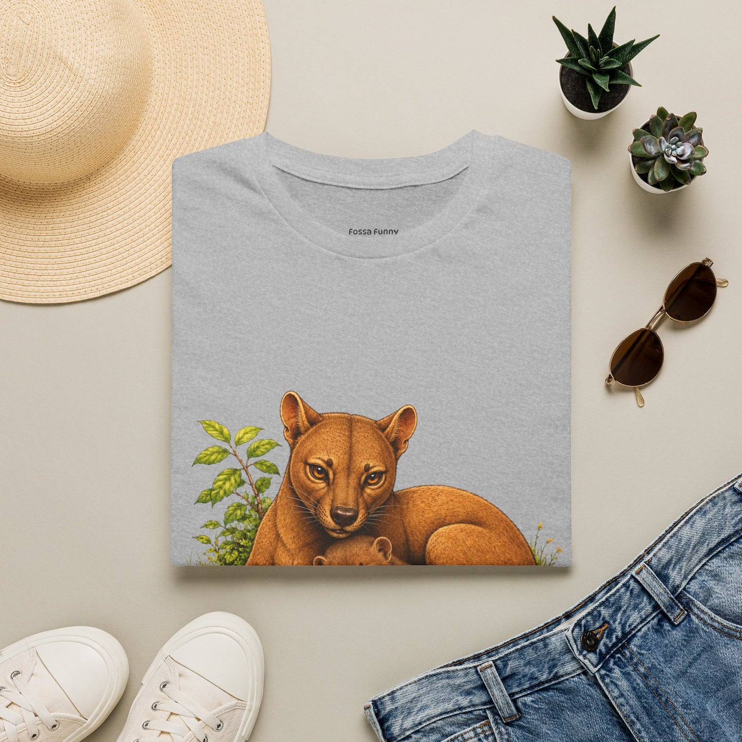 Protective Mama Fossa T-Shirt — A soft and heartwarming design celebrating the love between a mother and her baby