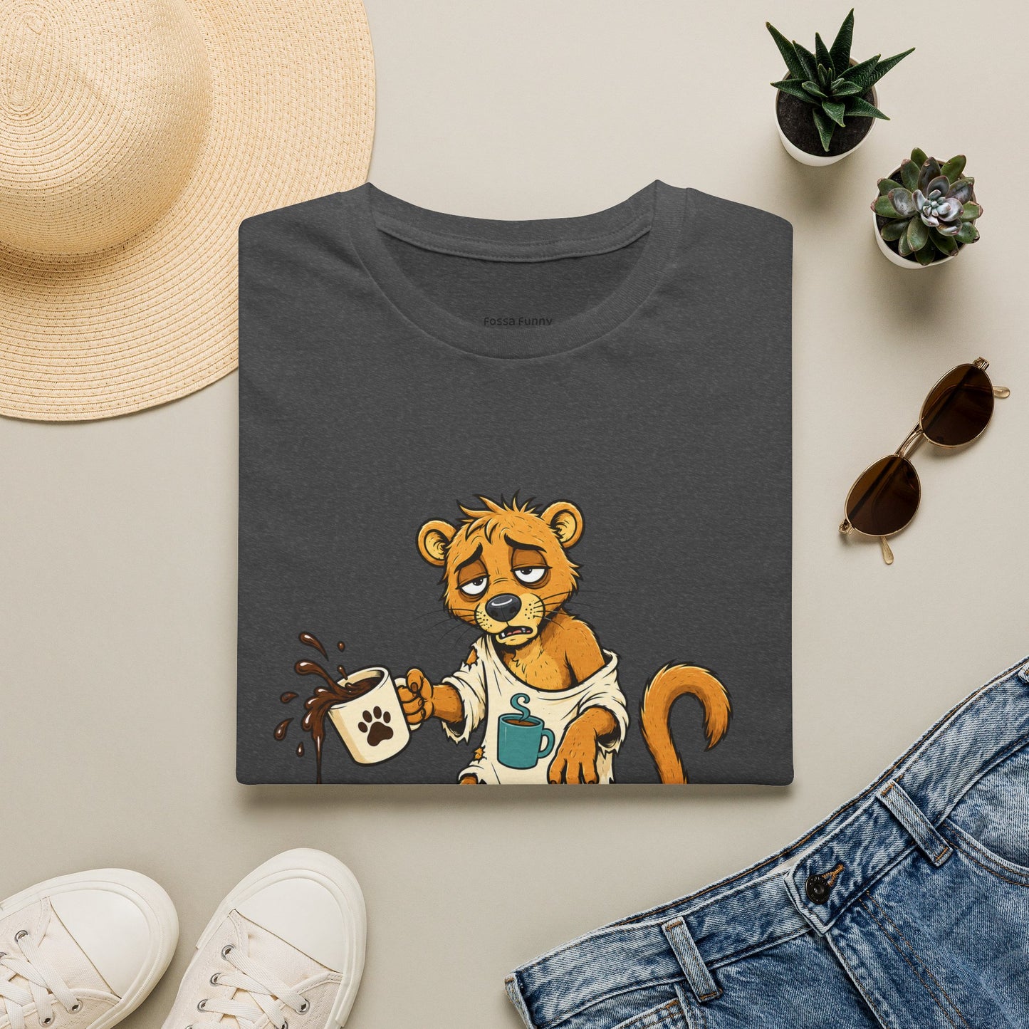 Coffee Powered Fossa T-Shirt — Funny Loading Animal Graphic Tee