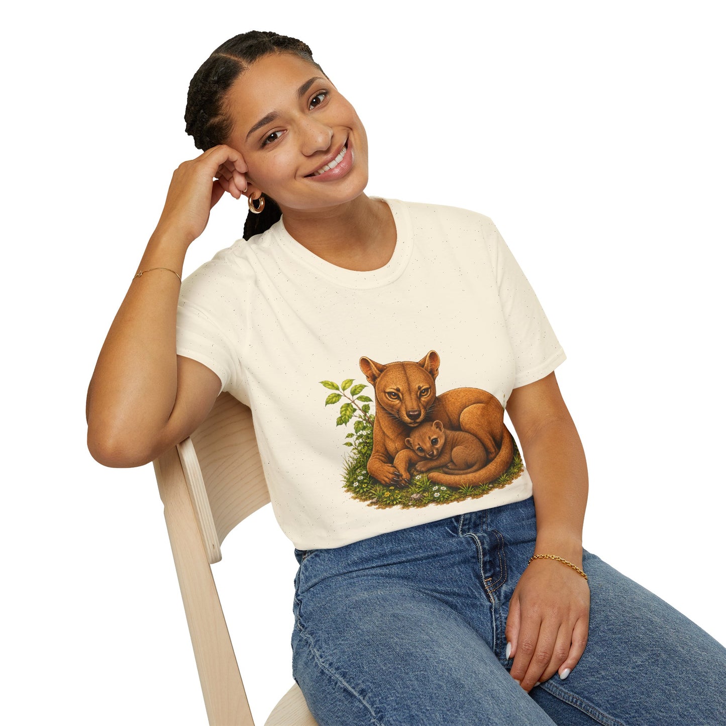 Protective Mama Fossa T-Shirt — A soft and heartwarming design celebrating the love between a mother and her baby
