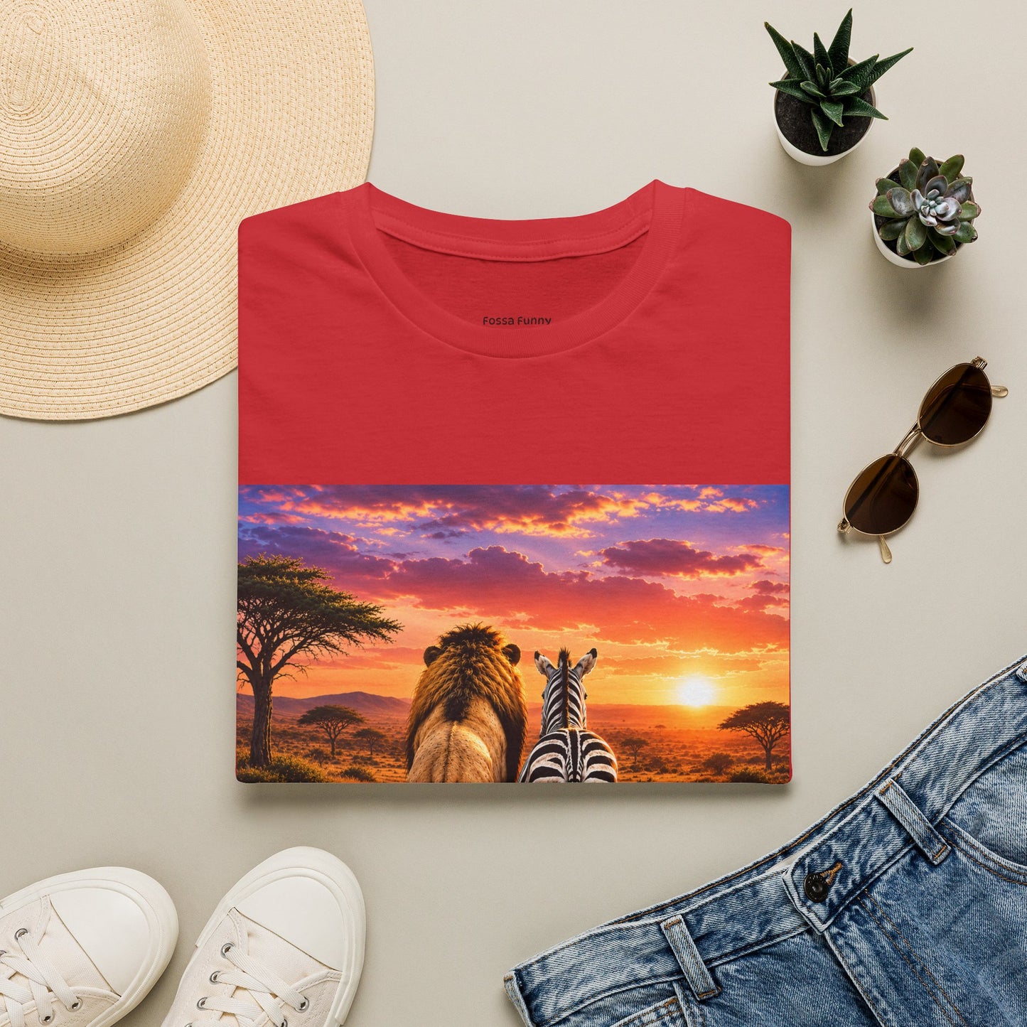 Lion and Zebra Sunset T-Shirt — African Safari Wildlife Graphic Tee
