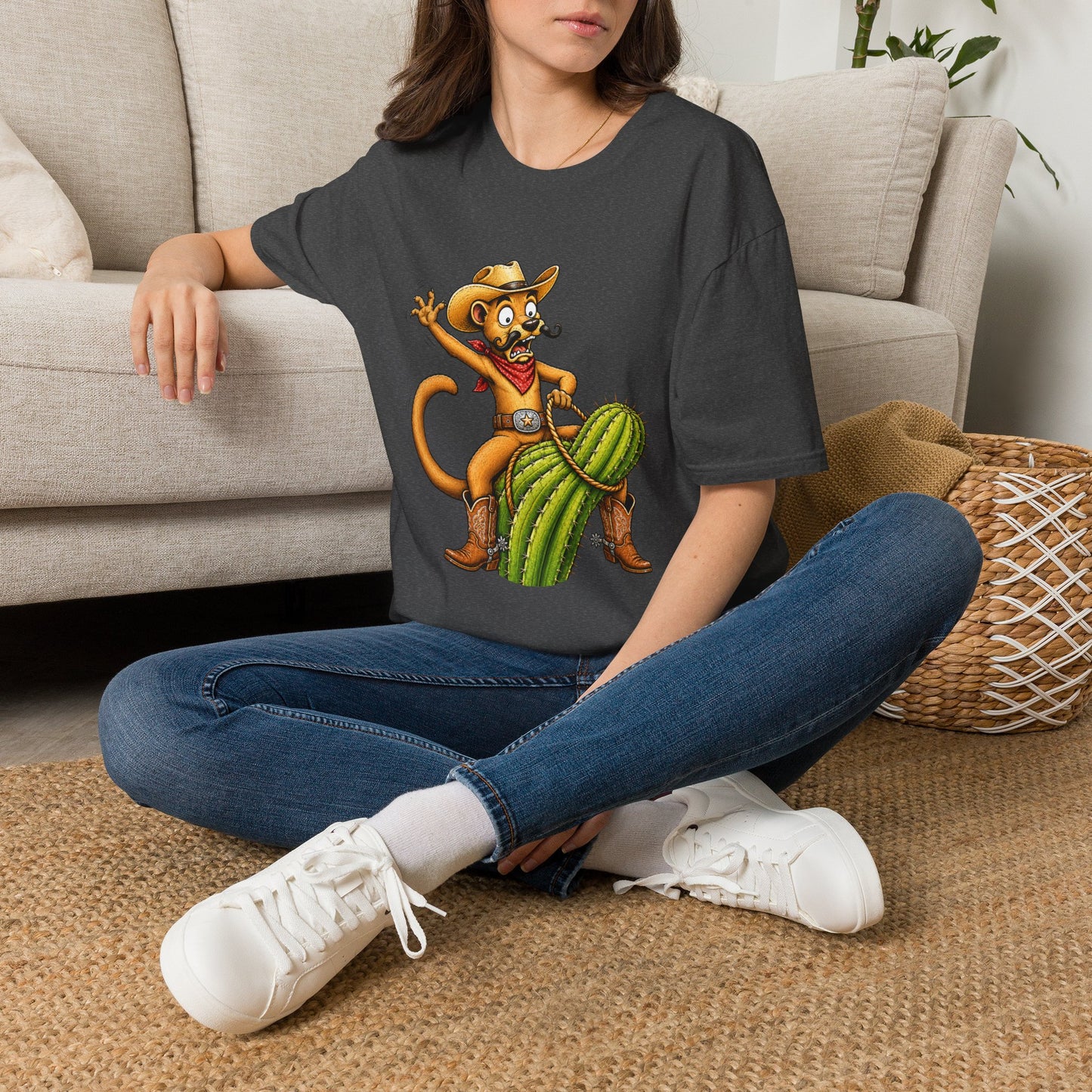 Fossa Cowboy T-Shirt — Funny Western Fossa Riding Cactus Tee