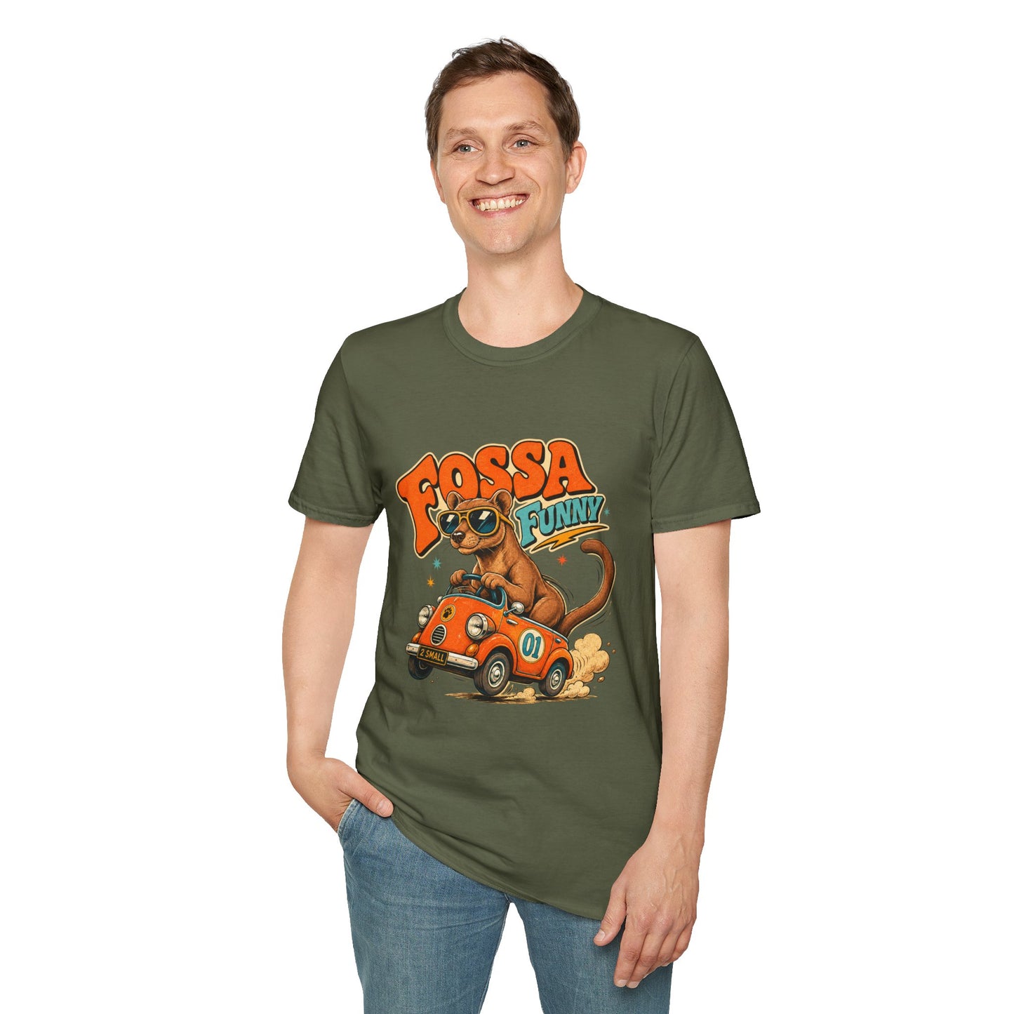 Fossa Funny Graphic T-Shirt — Cute Fossa Driving Vintage Design